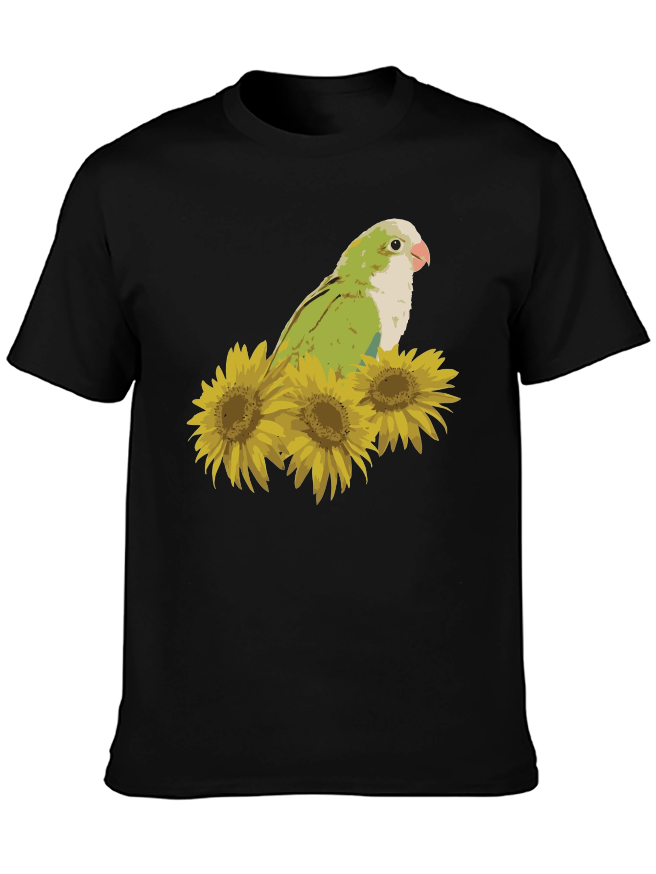 Parrot & Sunflower Graphic Tee - Unisex Black T-Shirt