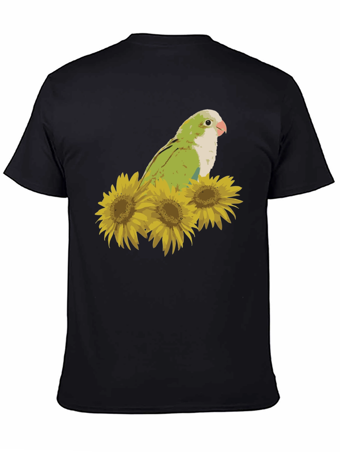 Parrot & Sunflower Graphic Tee - Unisex Black T-Shirt