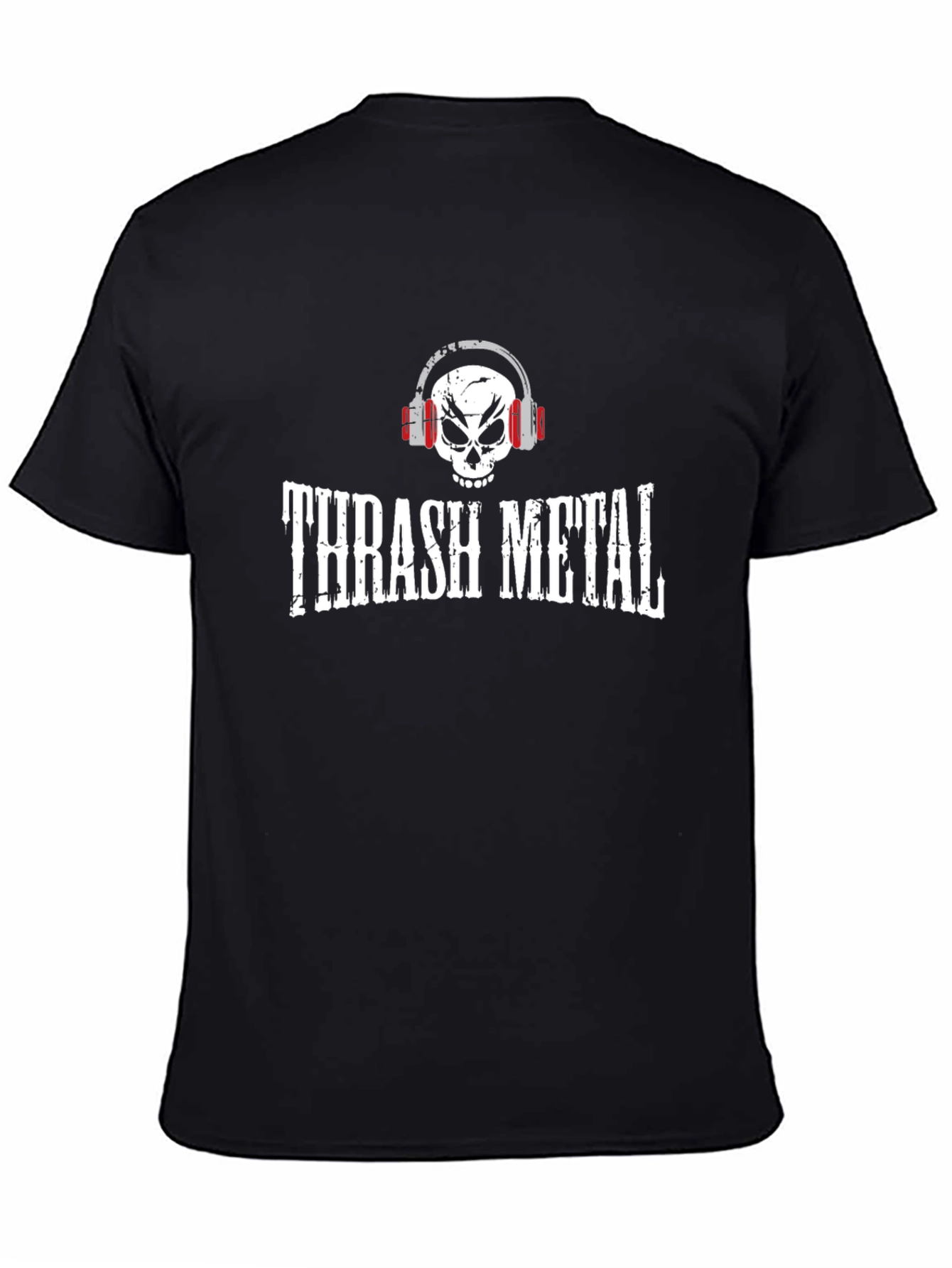 Thrash Metal Skull Headphones Graphic T-Shirt