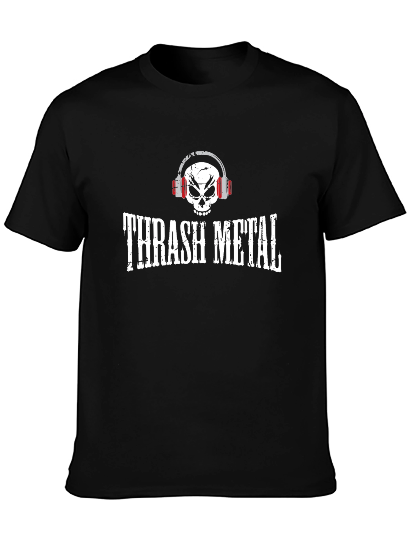Thrash Metal Skull Headphones Graphic T-Shirt