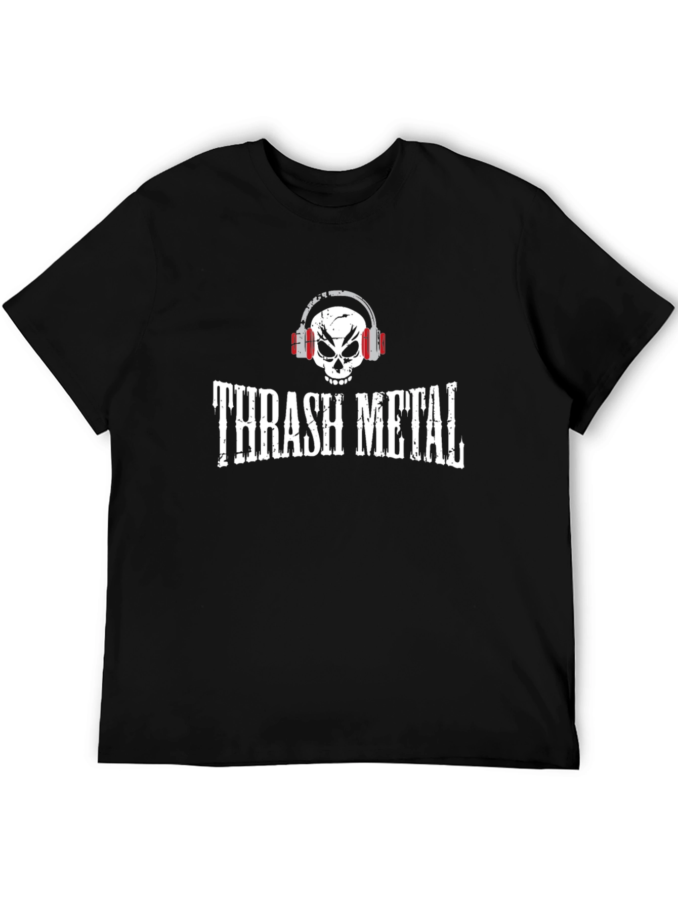 Thrash Metal Skull Headphones Graphic T-Shirt