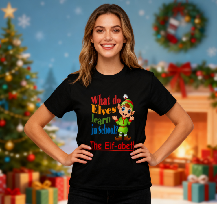 Whimsical "What Do Elves Learn in School?" Pun T-Shirt - 100% Cotton | Fun Christmas Gift | Cute Holiday Humor Tee