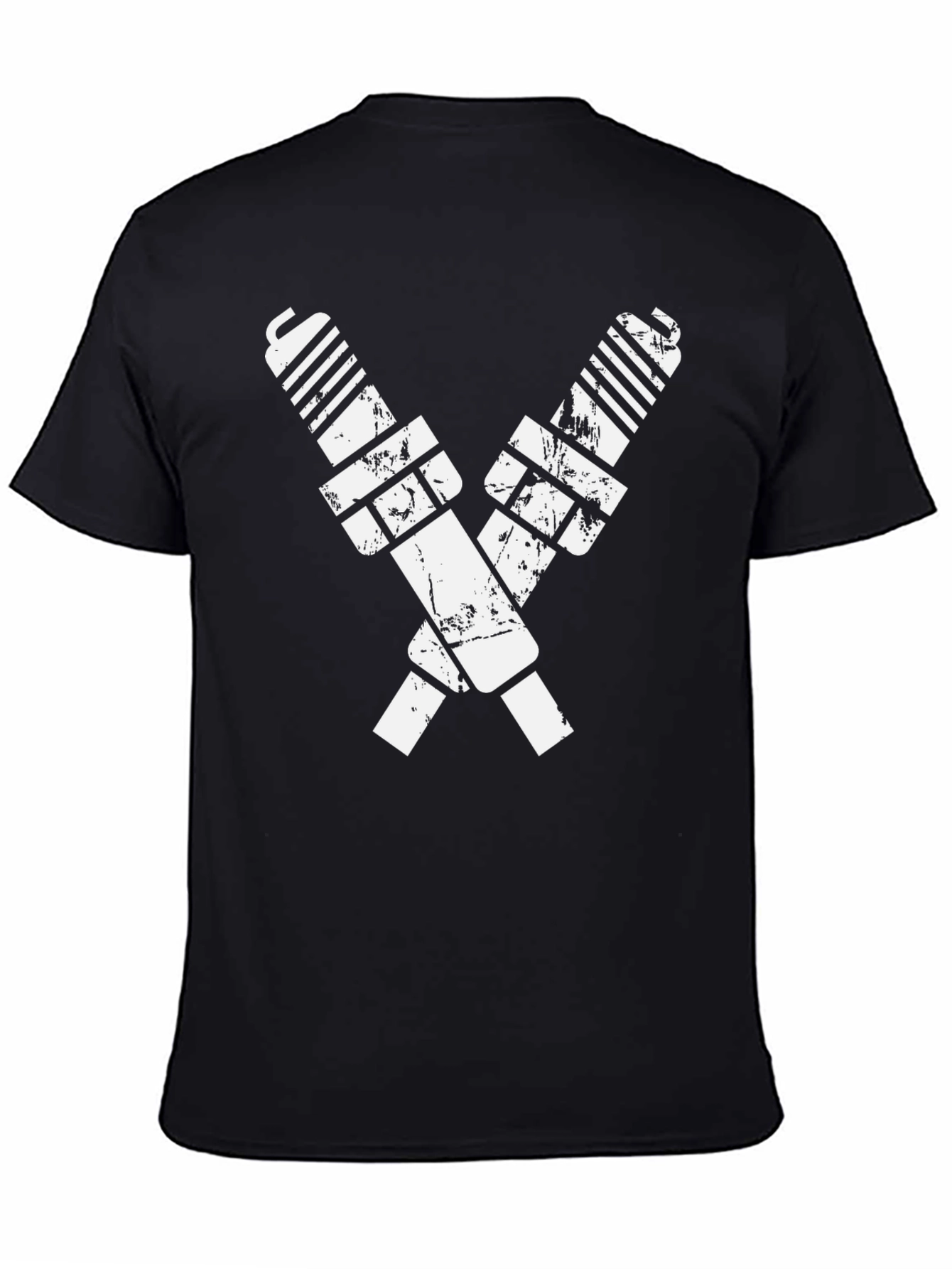 Black T-Shirt with Crossed Spark Plugs