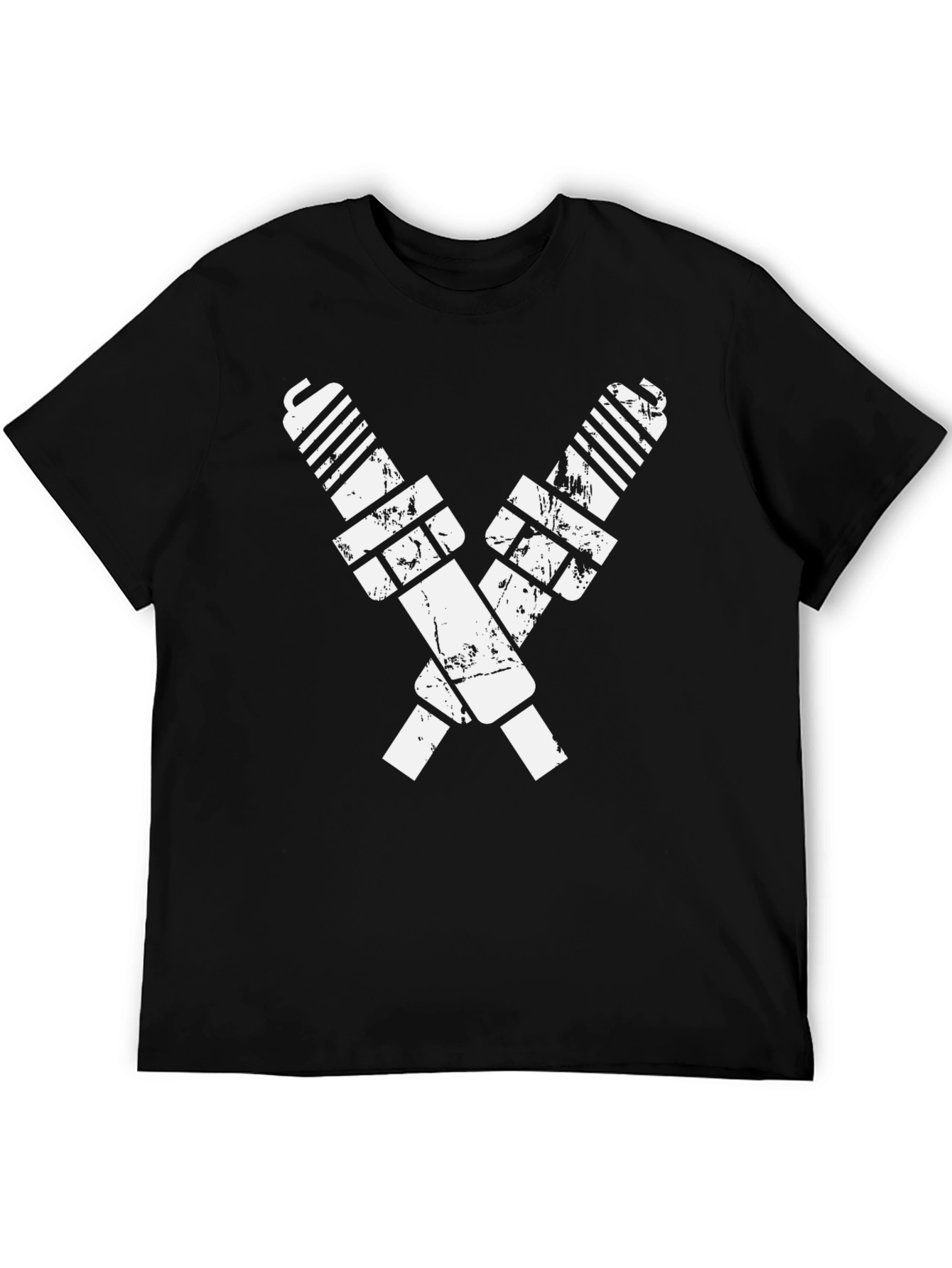 Black T-Shirt with Crossed Spark Plugs