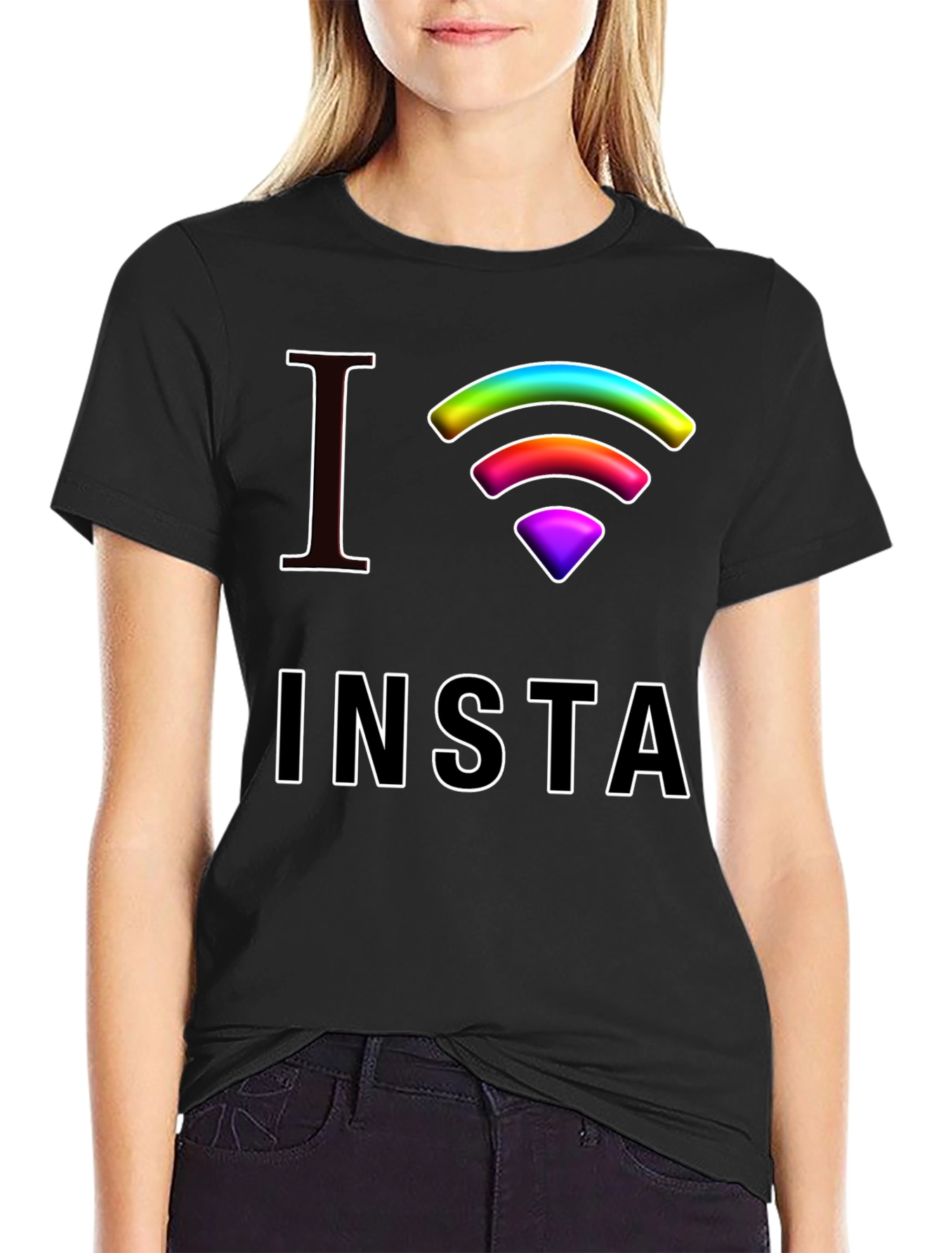 I Love Insta Rainbow Wifi Black T-Shirt