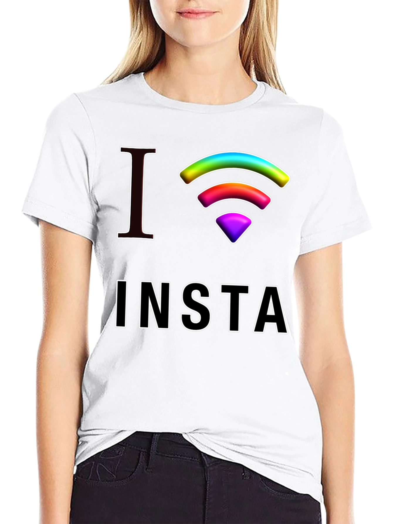 I Love Insta Rainbow Wifi Black T-Shirt