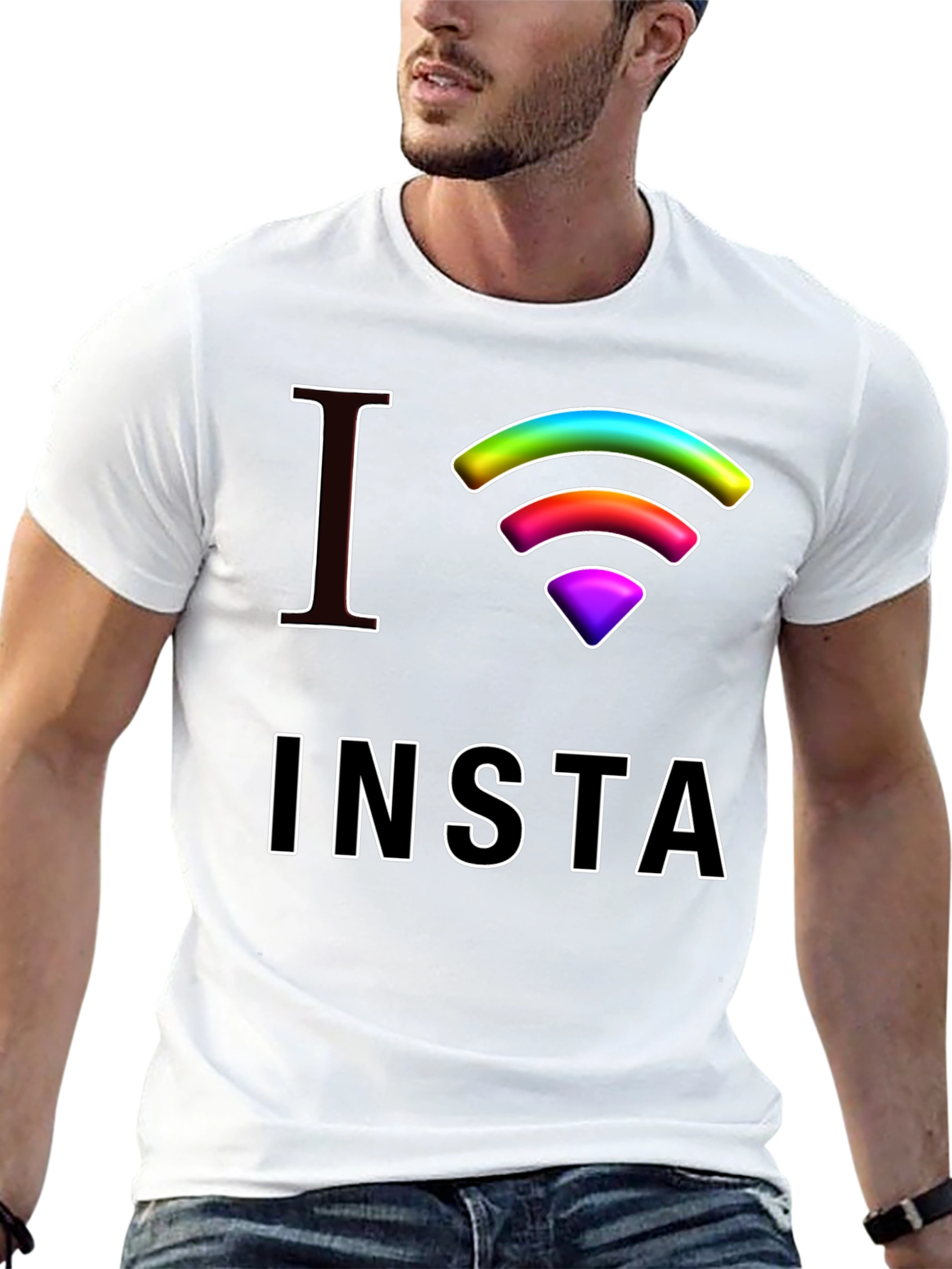 I Love Insta Rainbow Wifi Black T-Shirt