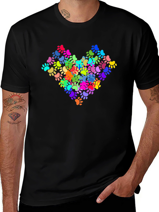 Colorful Paw Print Heart T-Shirt