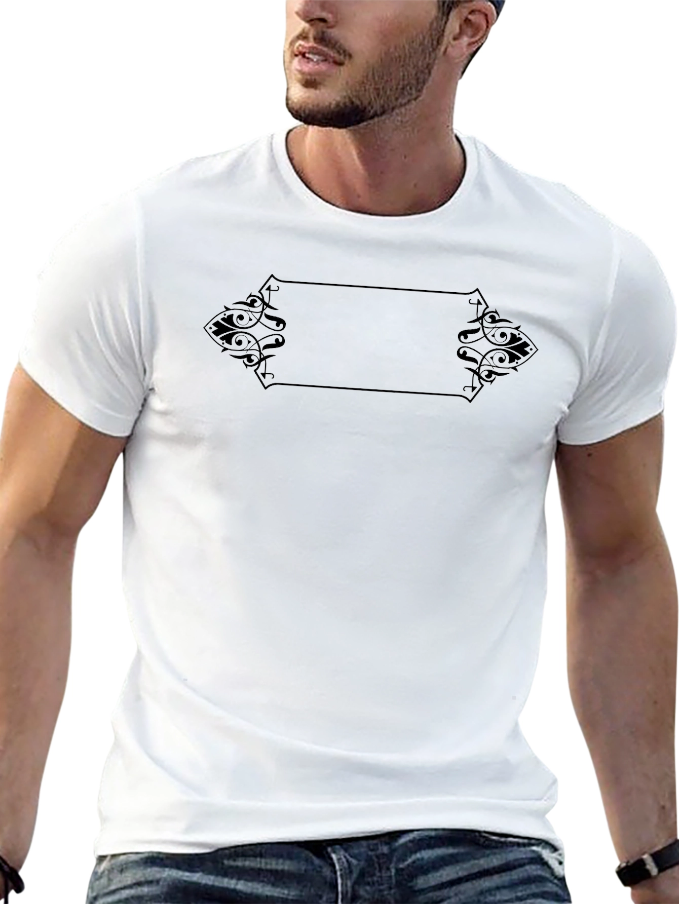 Mens Black Graphic Tee - Ornamental Frame Design