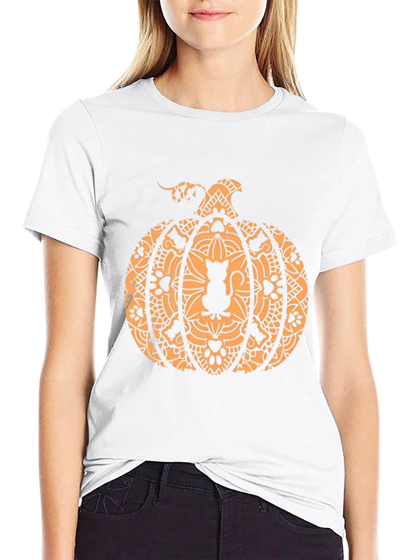 Halloween Cat Pumpkin Graphic Tee - Spooky Season Style!