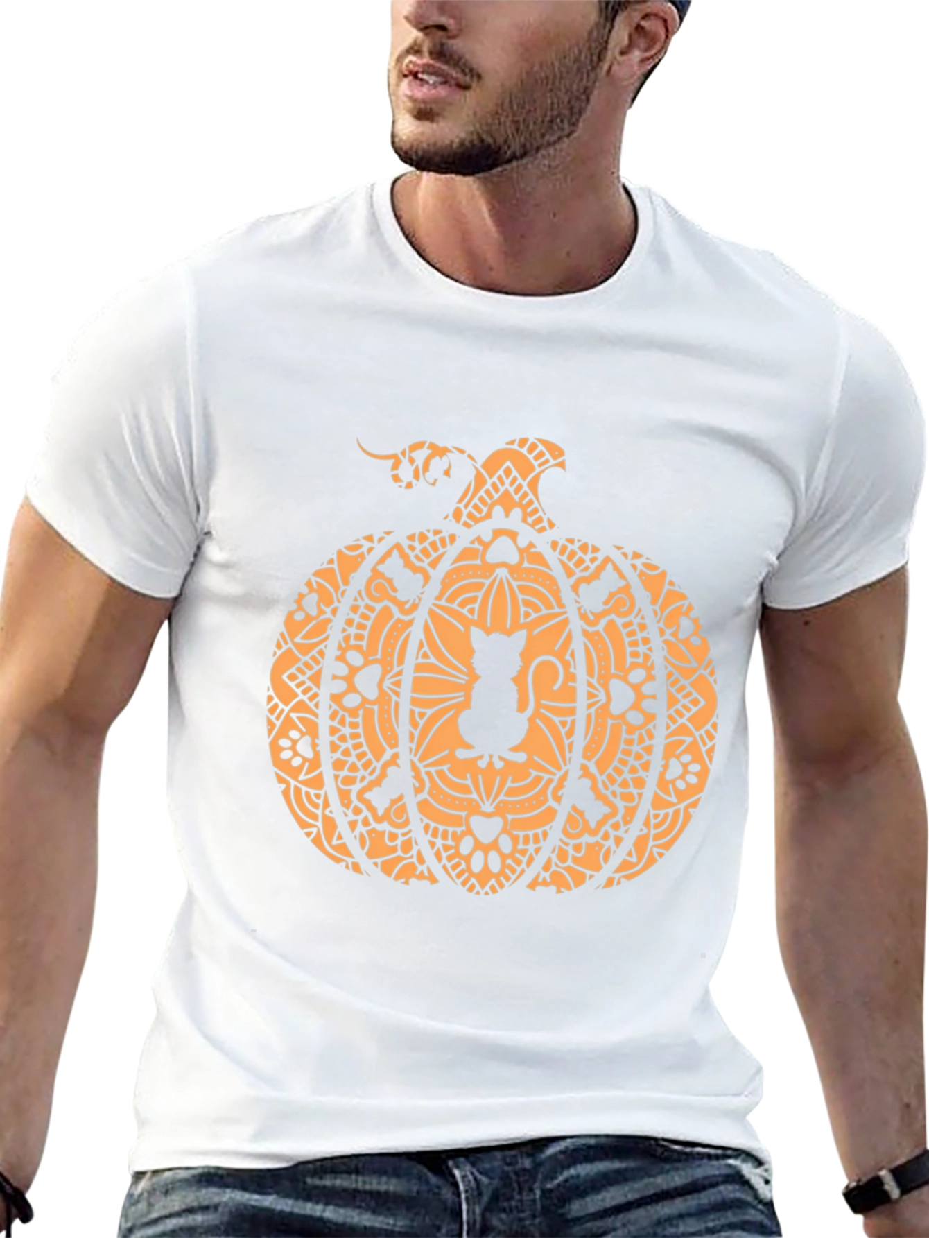 Halloween Cat Pumpkin Graphic Tee - Spooky Season Style!