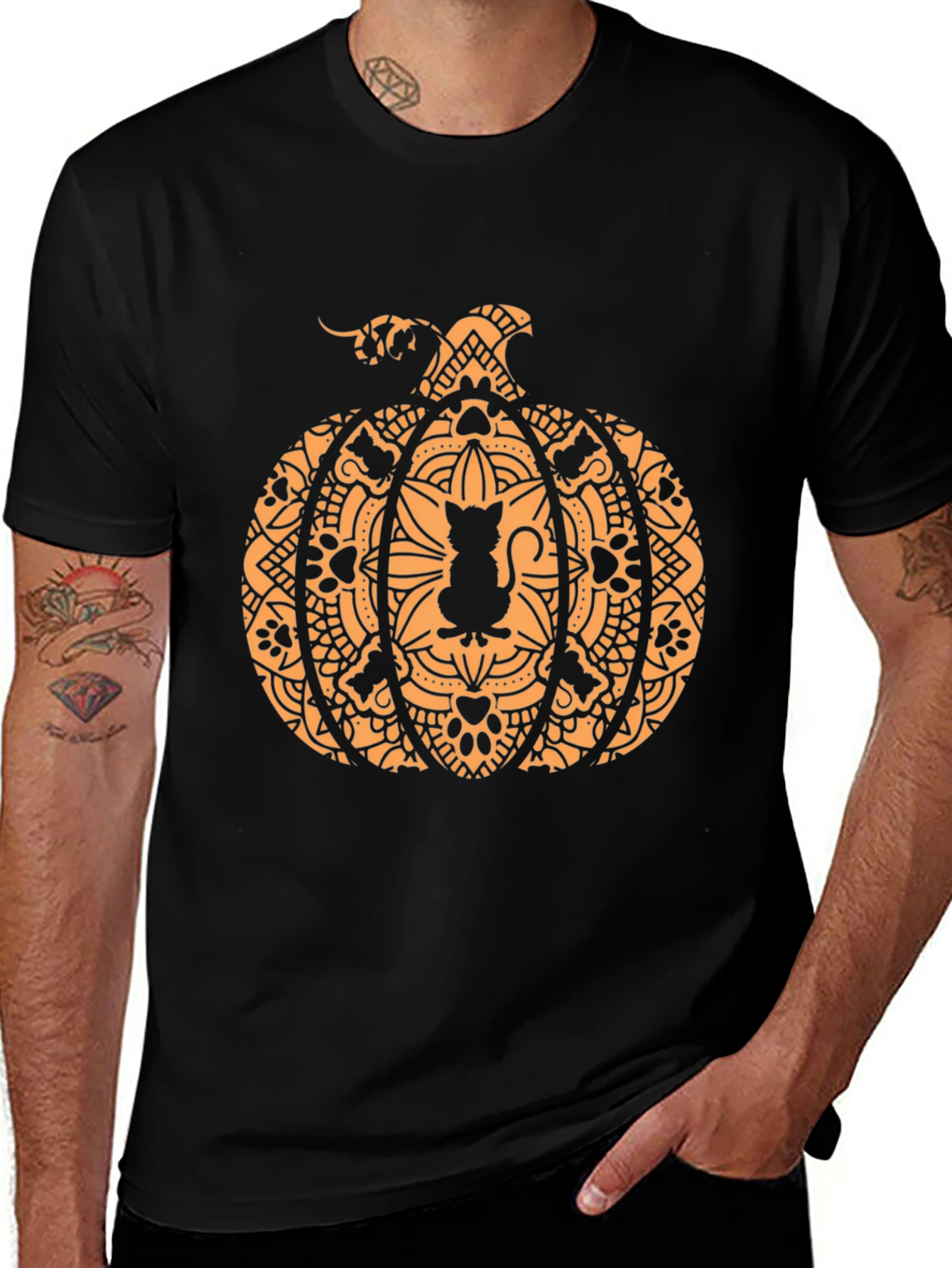 Halloween Cat Pumpkin Graphic Tee - Spooky Season Style!