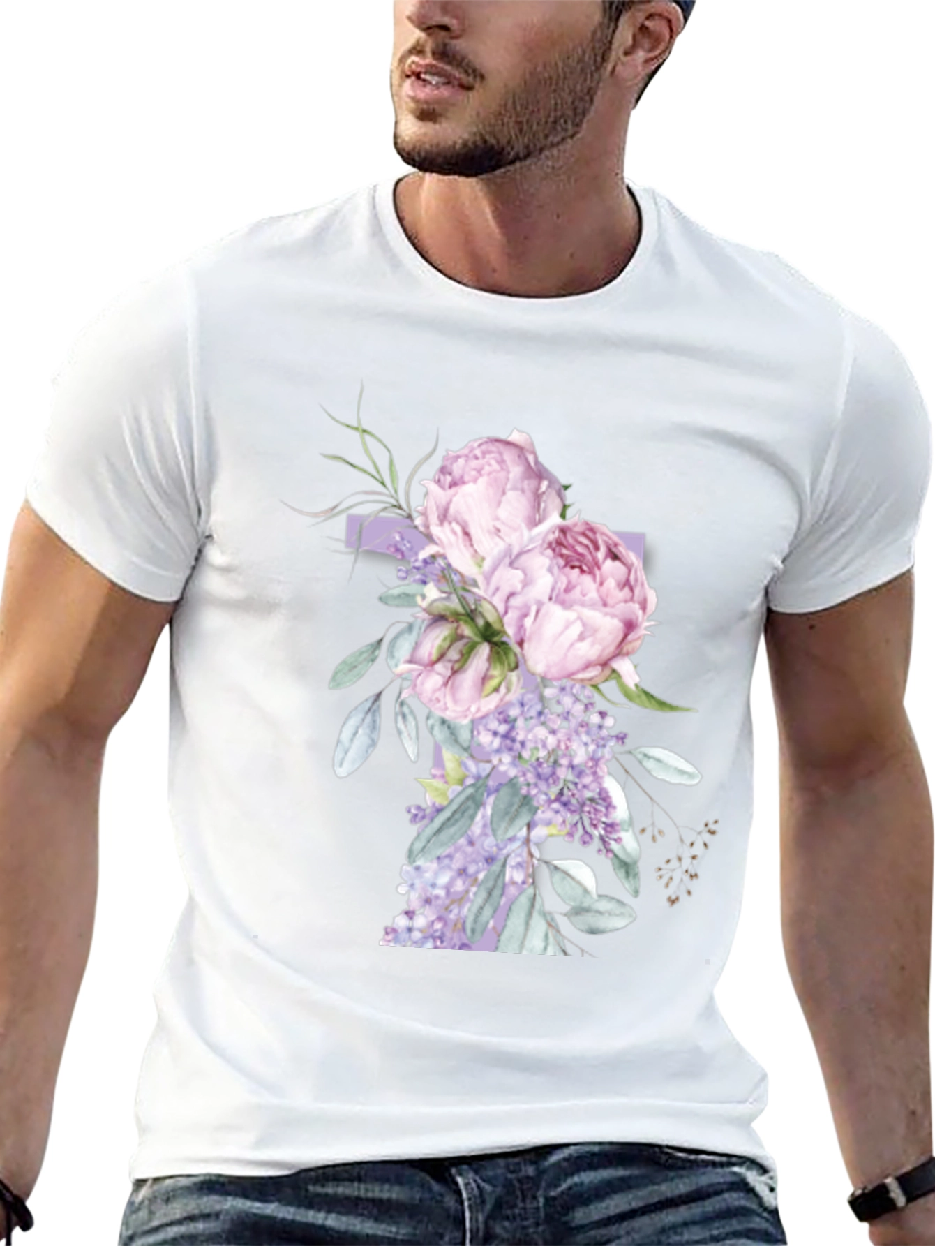Floral Cross Graphic T-Shirt - Stylish Christian Tee