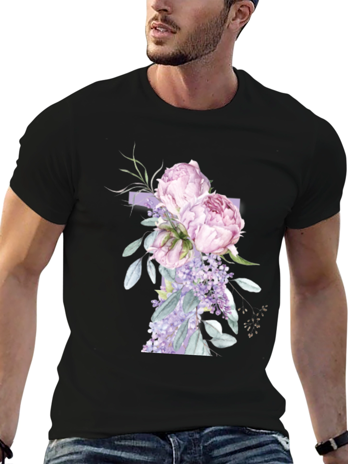 Floral Cross Graphic T-Shirt - Stylish Christian Tee