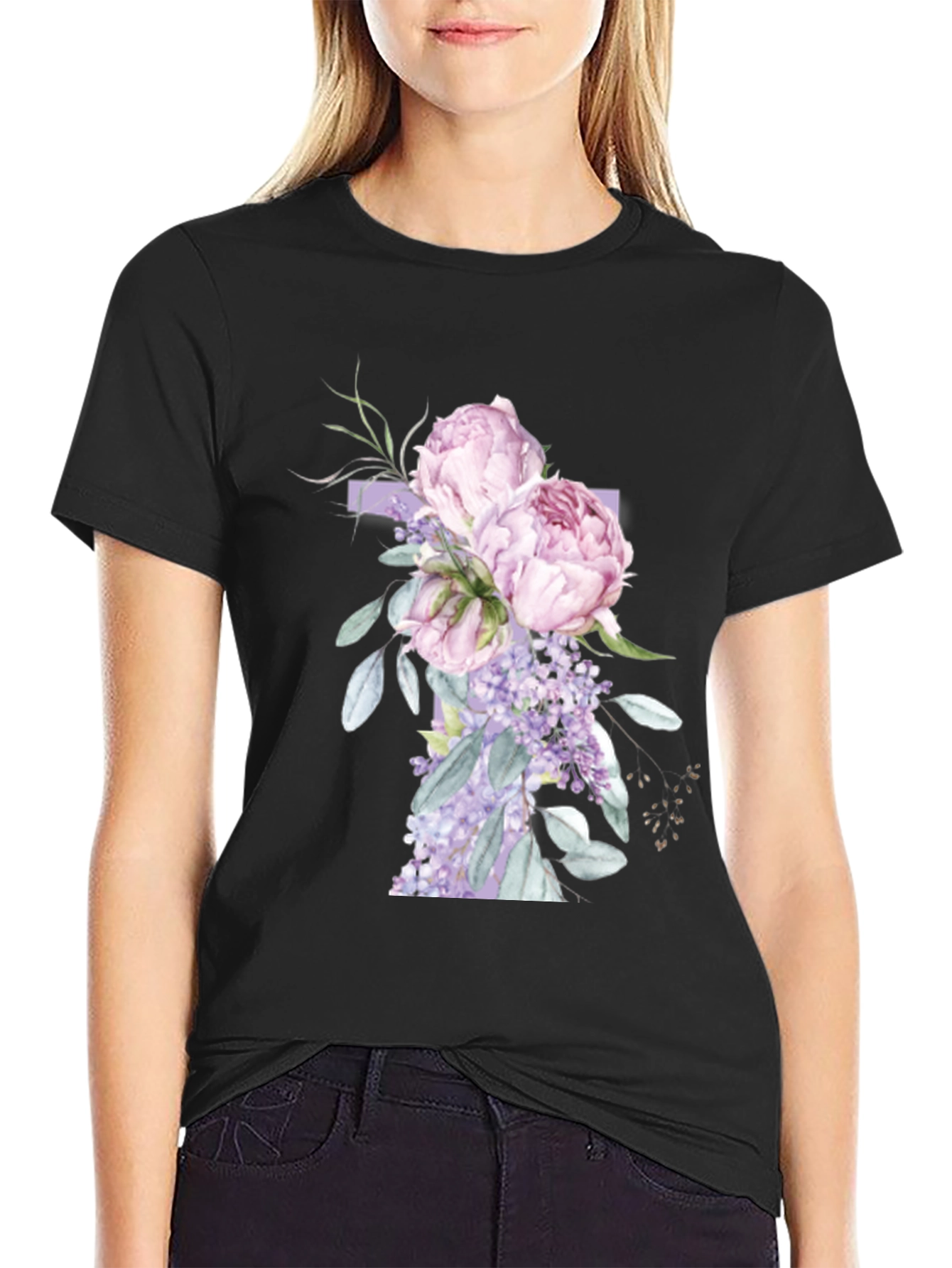 Floral Cross Graphic T-Shirt - Stylish Christian Tee