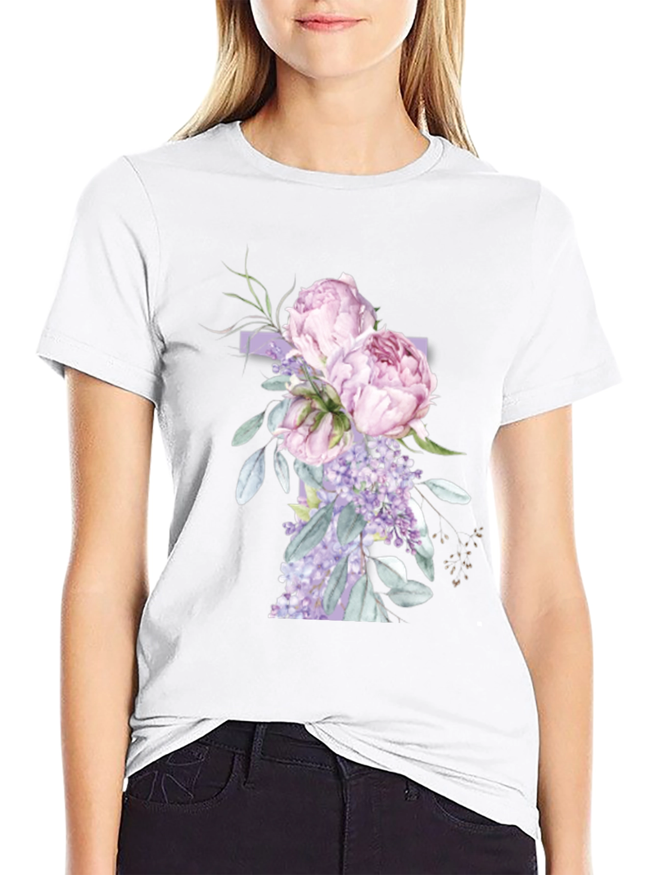 Floral Cross Graphic T-Shirt - Stylish Christian Tee