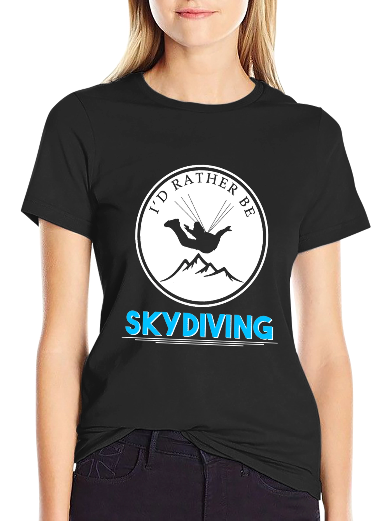 Id Rather Be Skydiving Black T-Shirt