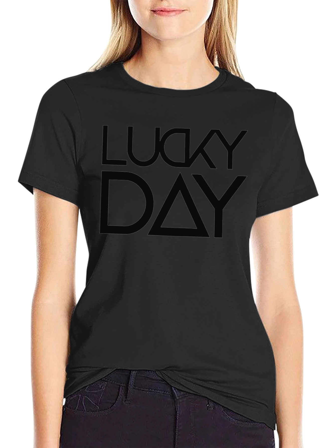 Lucky Day Graphic Print Black T-Shirt