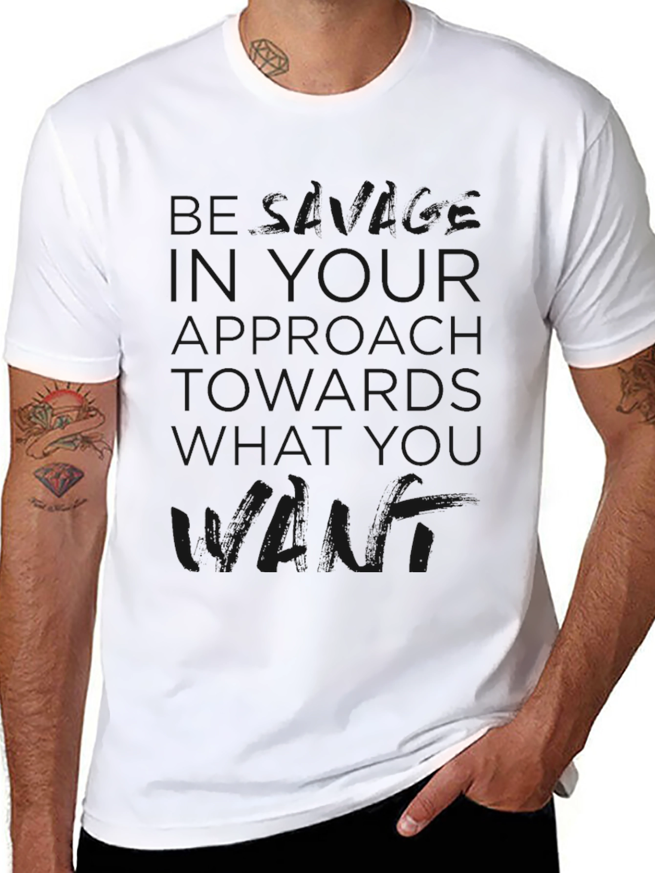 Mens Black T-Shirt with Motivational Text Graphic
