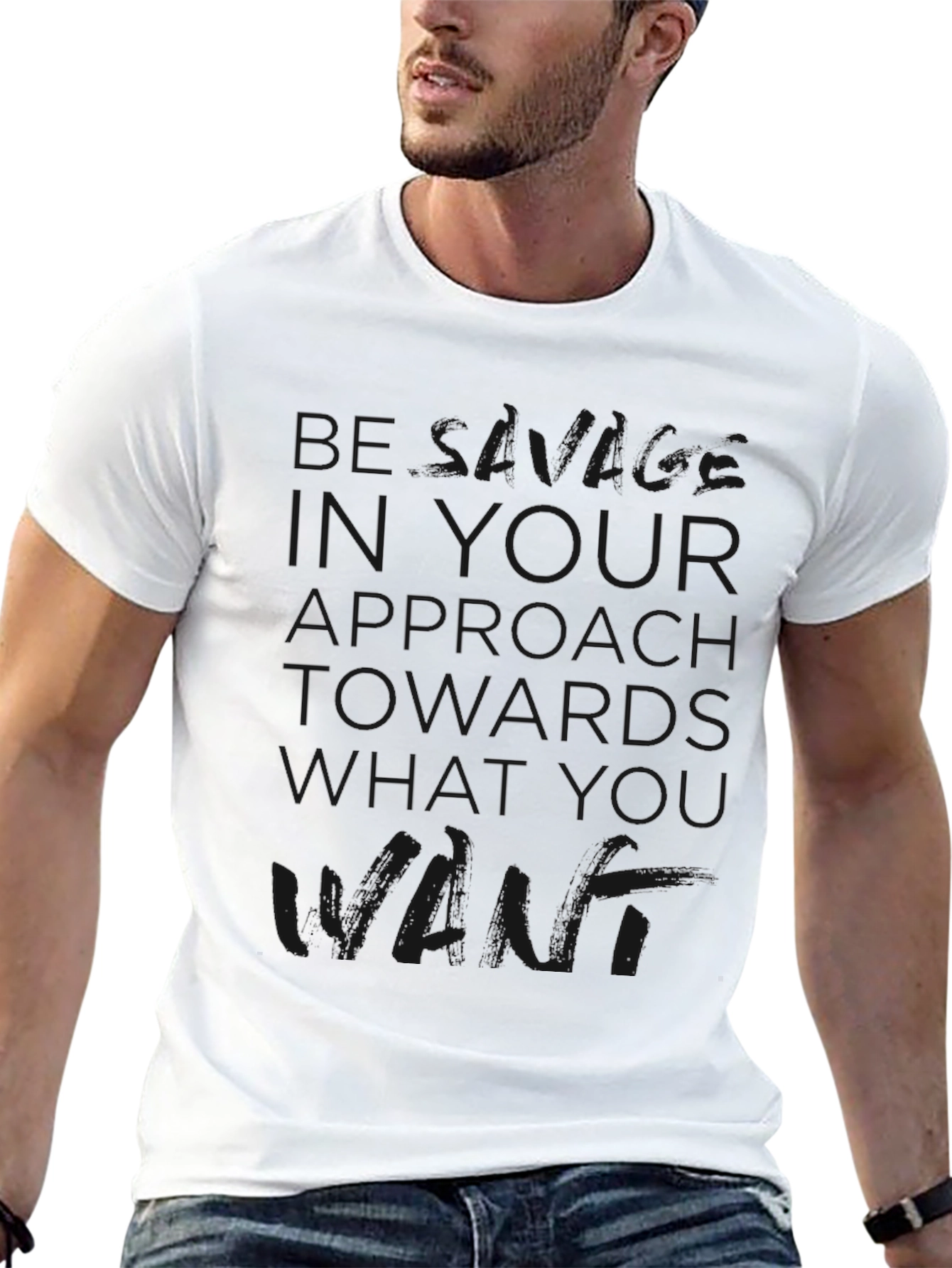 Mens Black T-Shirt with Motivational Text Graphic