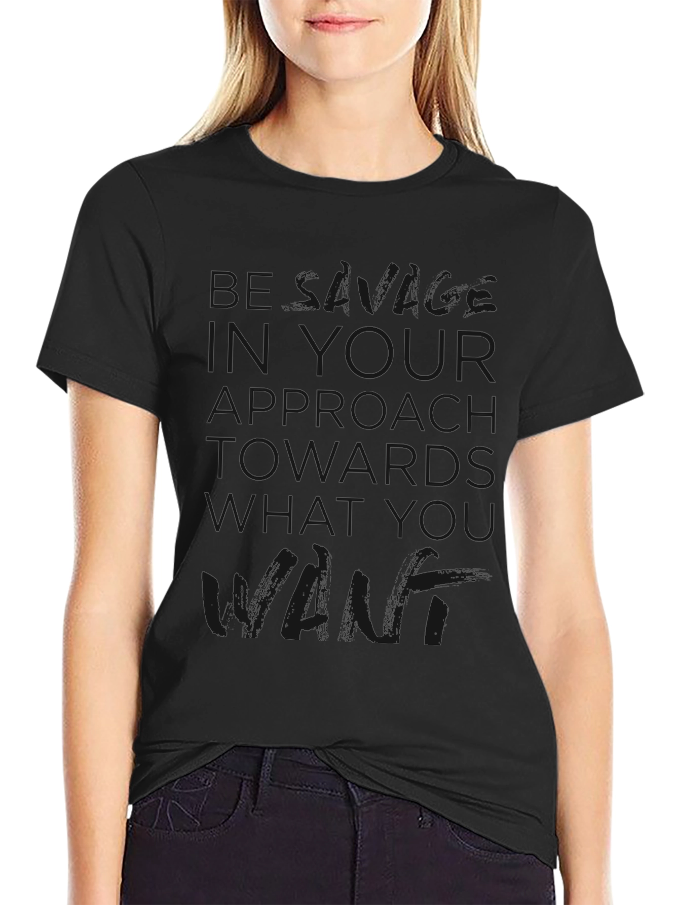 Mens Black T-Shirt with Motivational Text Graphic