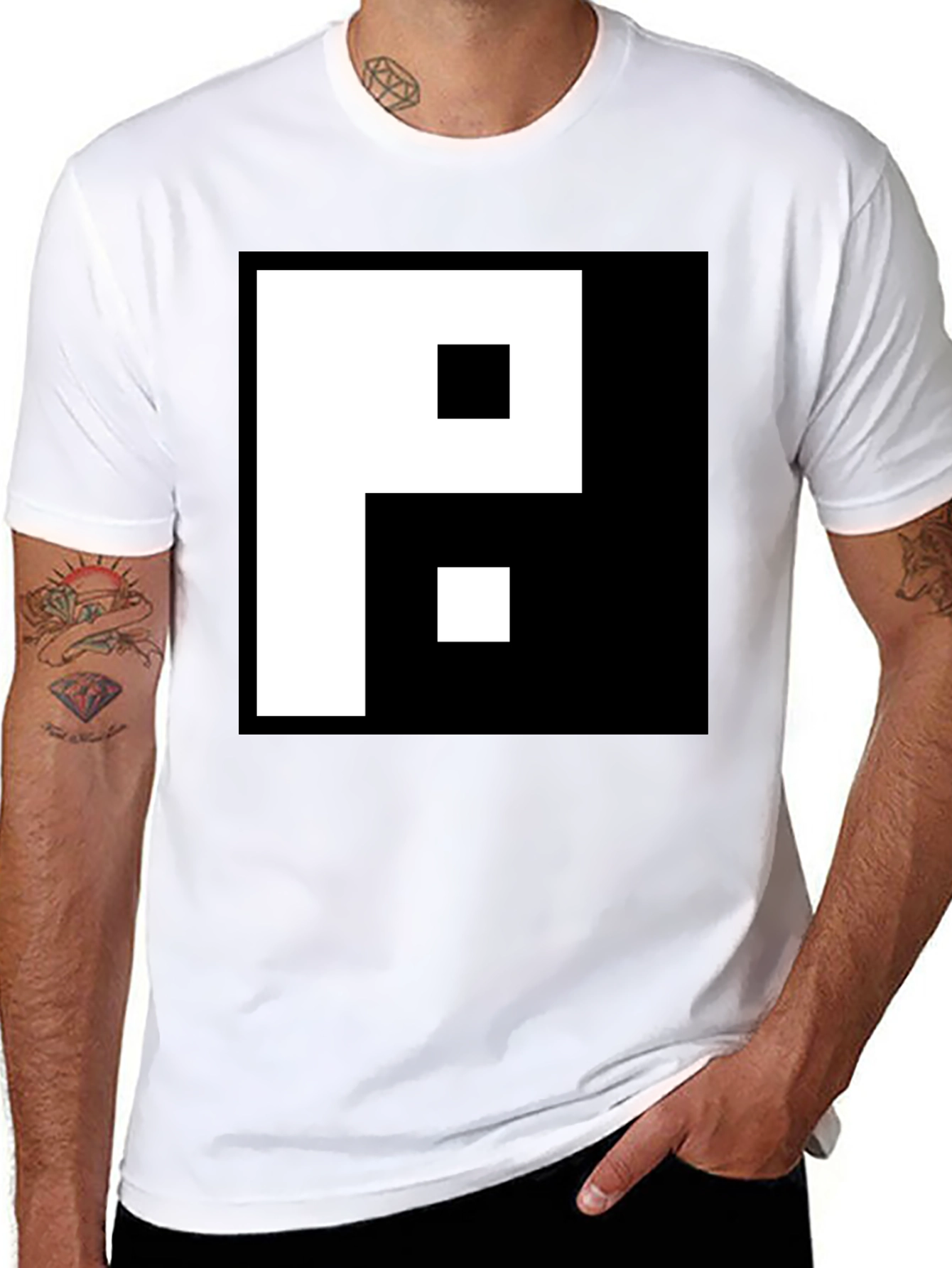 Black Graphic Tee - Pixelated P Design