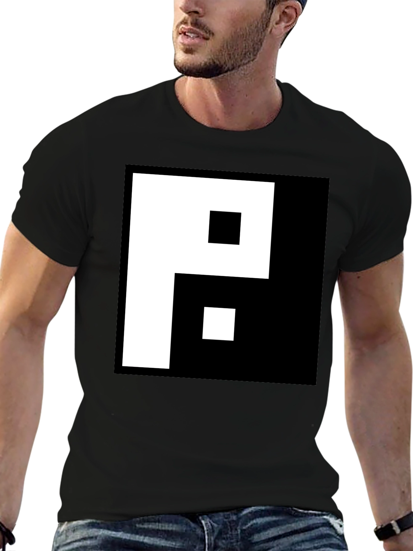 Black Graphic Tee - Pixelated P Design