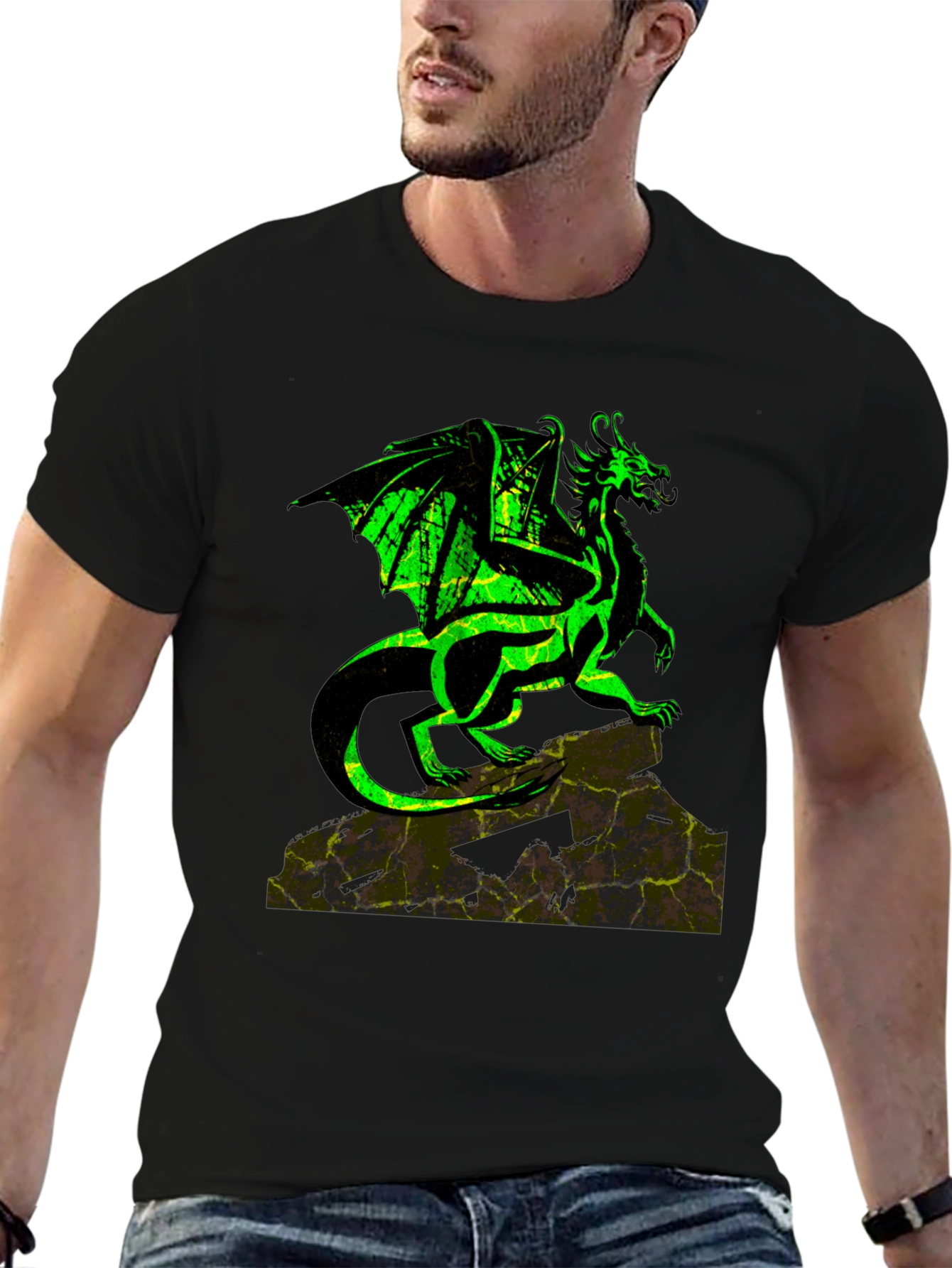 Dragon Graphic Tee - Black Cotton T-Shirt