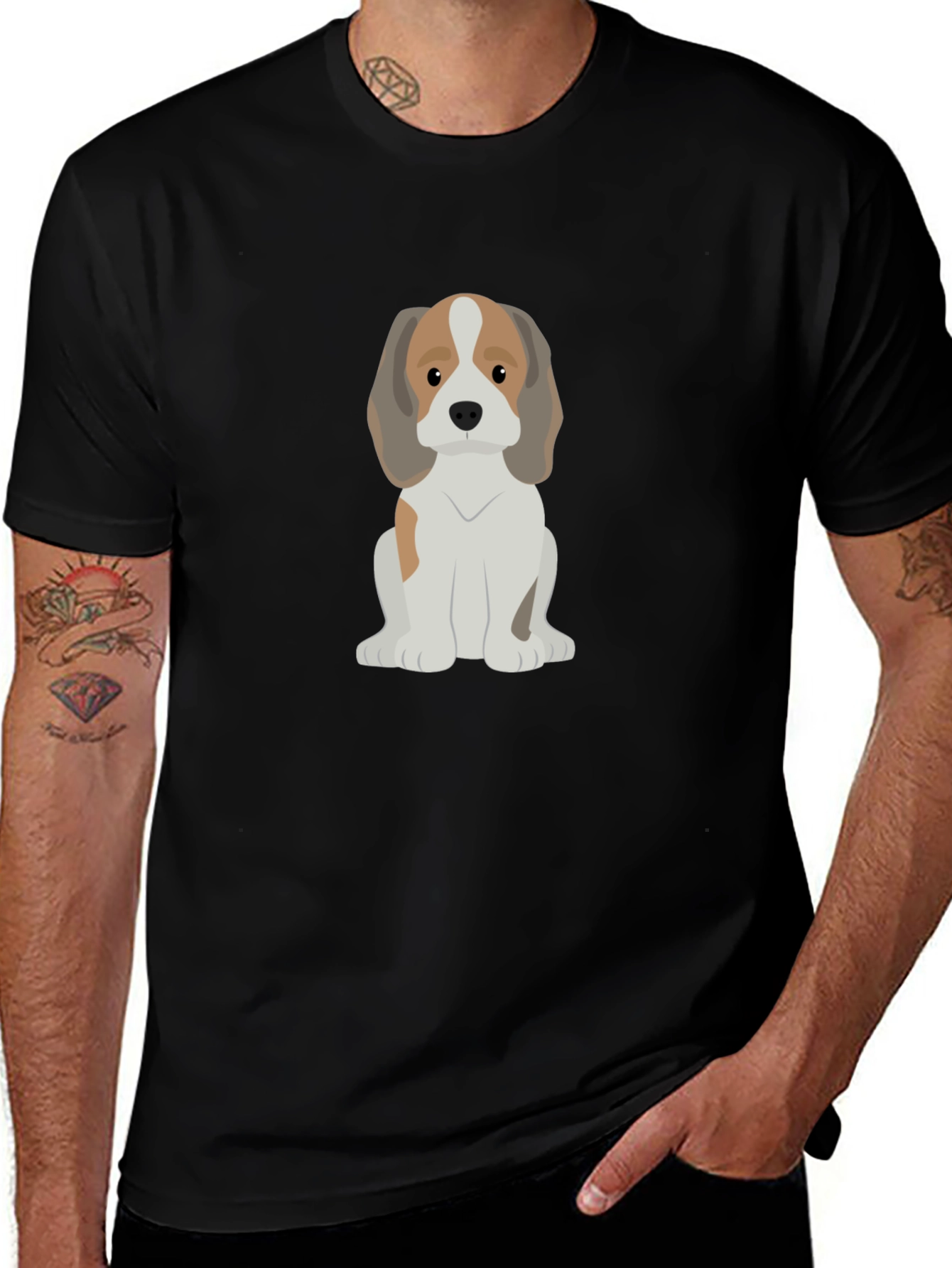 Cute Cartoon Beagle Dog Black T-Shirt