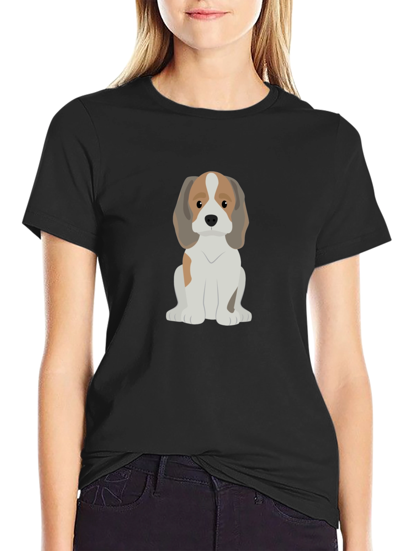 Cute Cartoon Beagle Dog Black T-Shirt