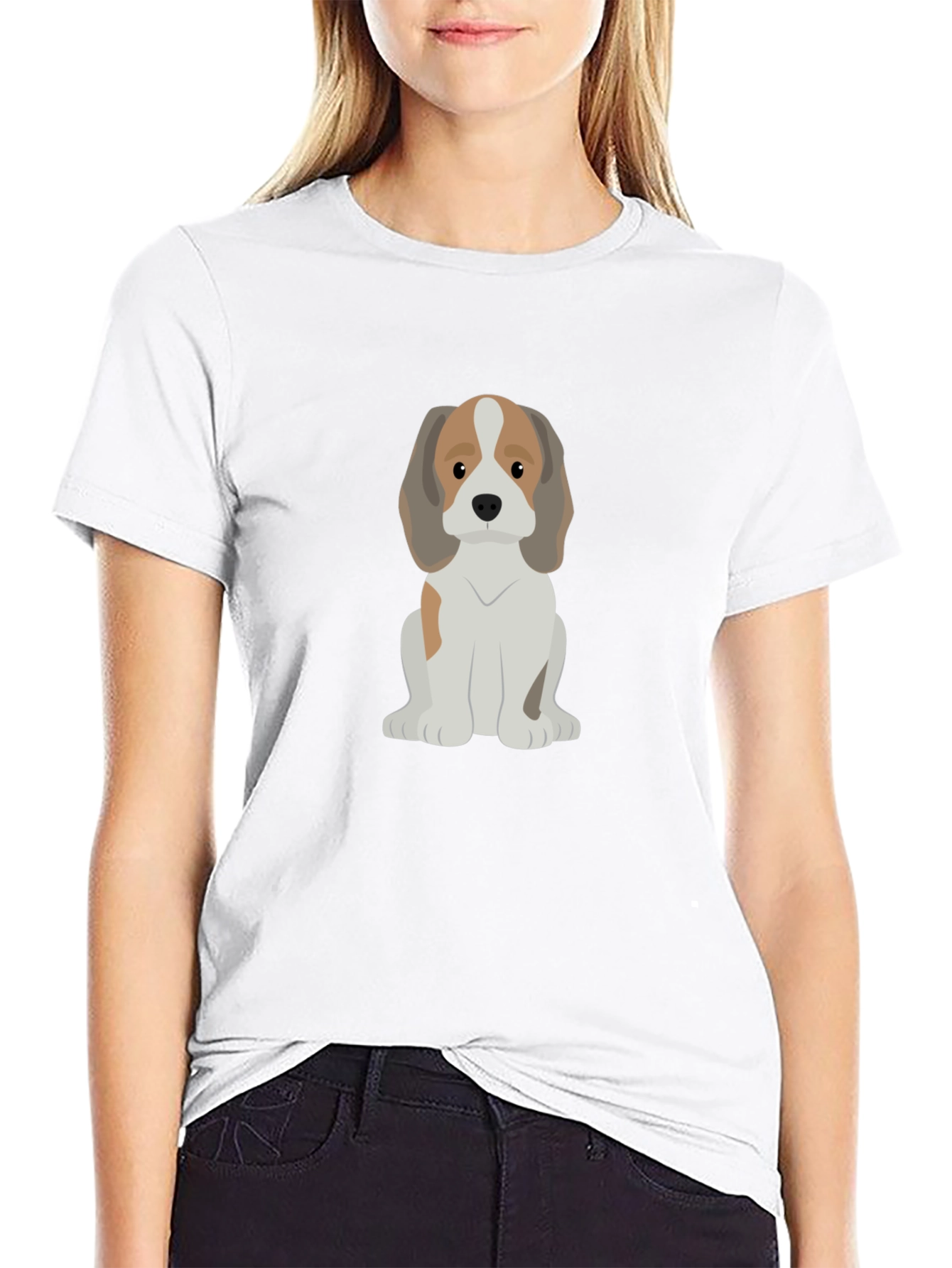 Cute Cartoon Beagle Dog Black T-Shirt