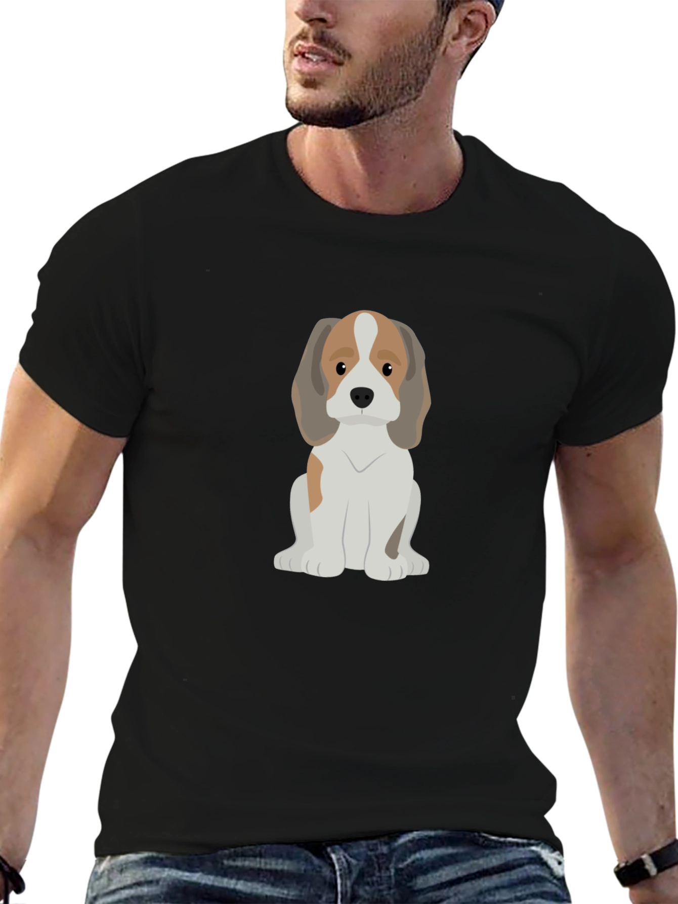 Cute Cartoon Beagle Dog Black T-Shirt