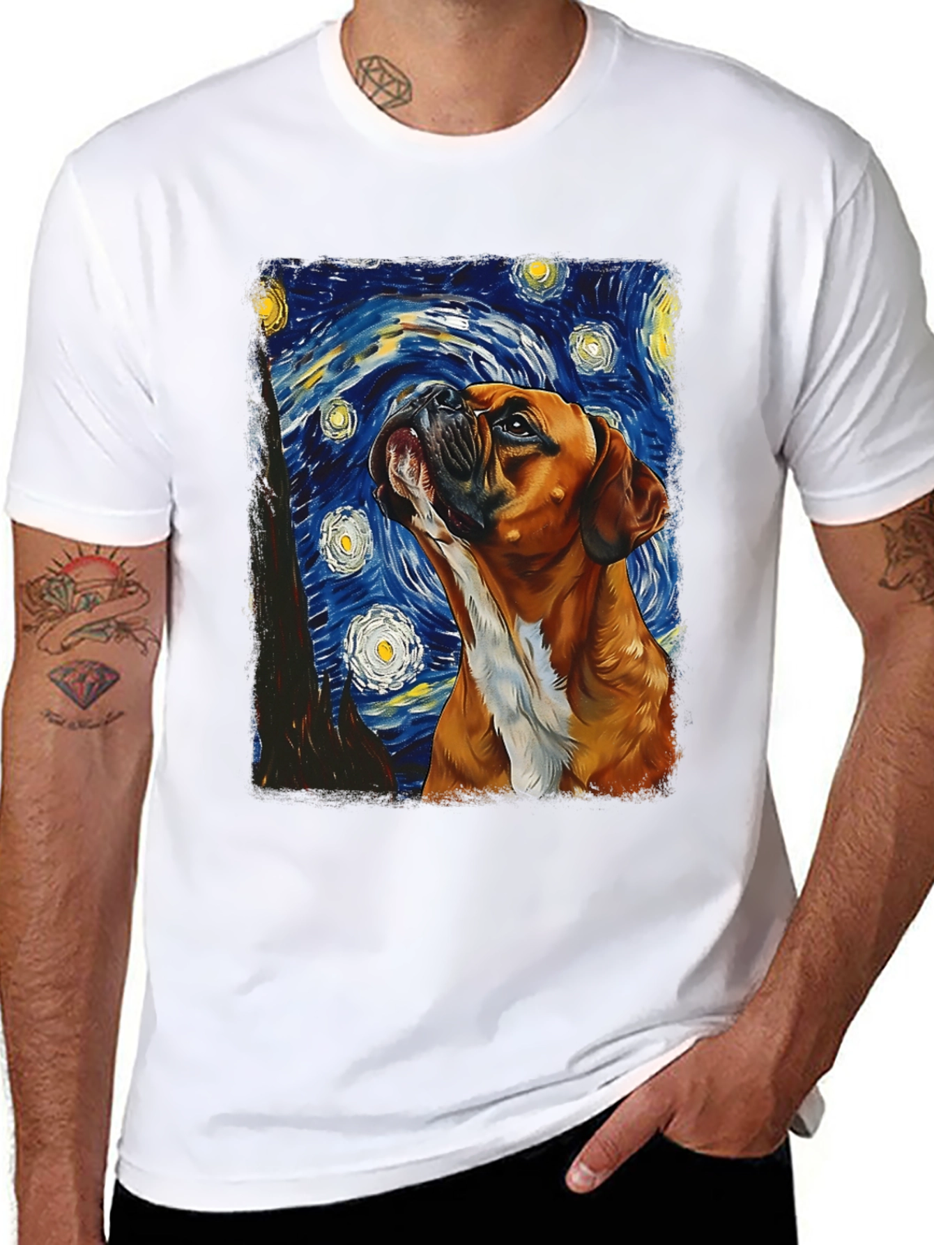 Starry Night Boxer Dog T-Shirt