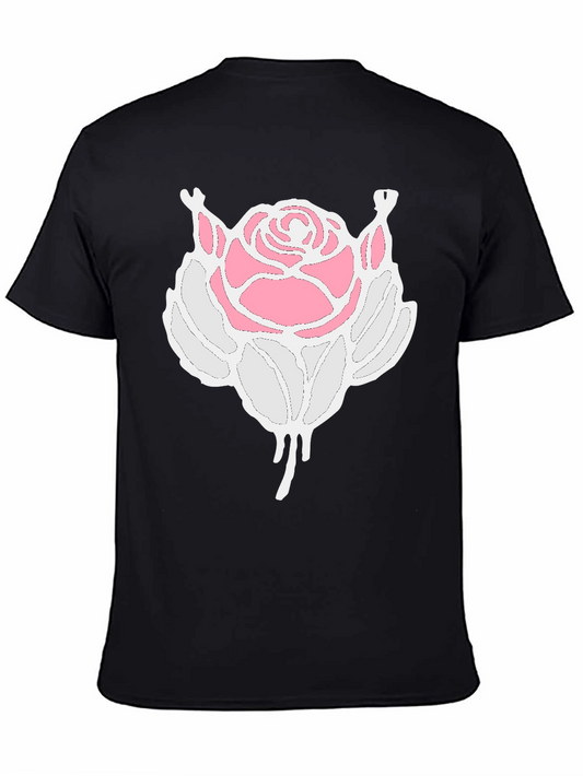 Rose Graphic Tee - Black Cotton Blend Shirt