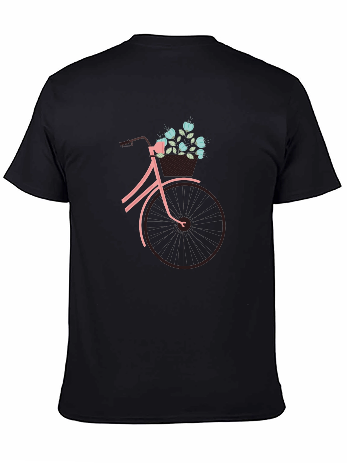 Black Graphic Tee: Bicycle with Flower Basket