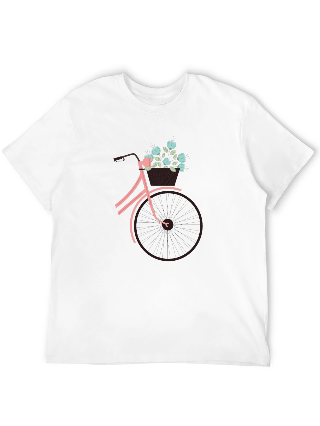 Black Graphic Tee: Bicycle with Flower Basket