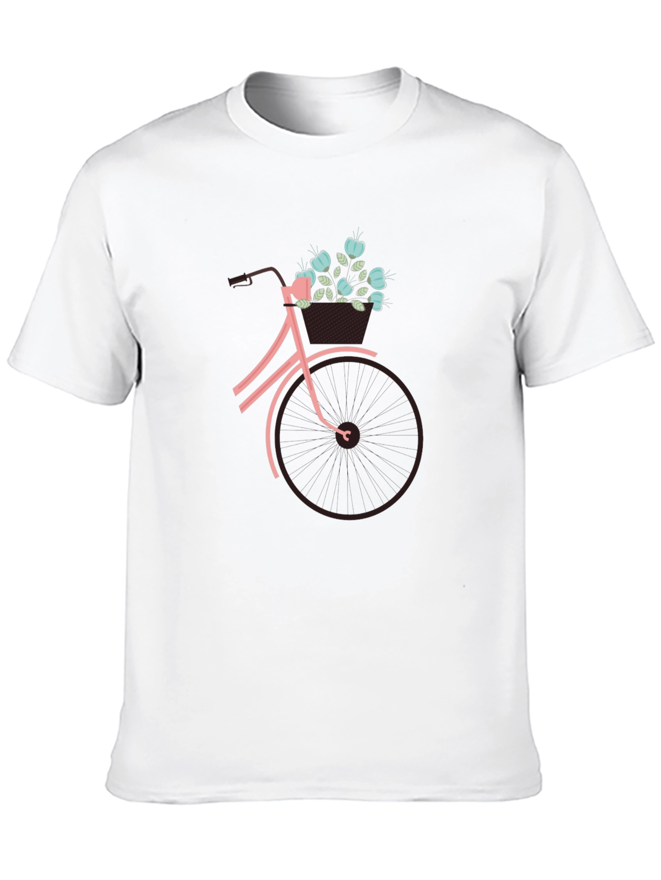 Black Graphic Tee: Bicycle with Flower Basket