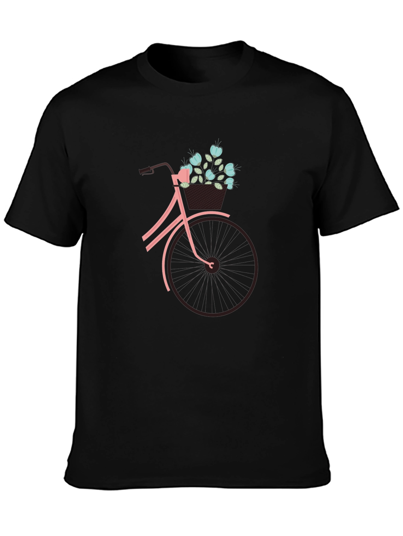 Black Graphic Tee: Bicycle with Flower Basket