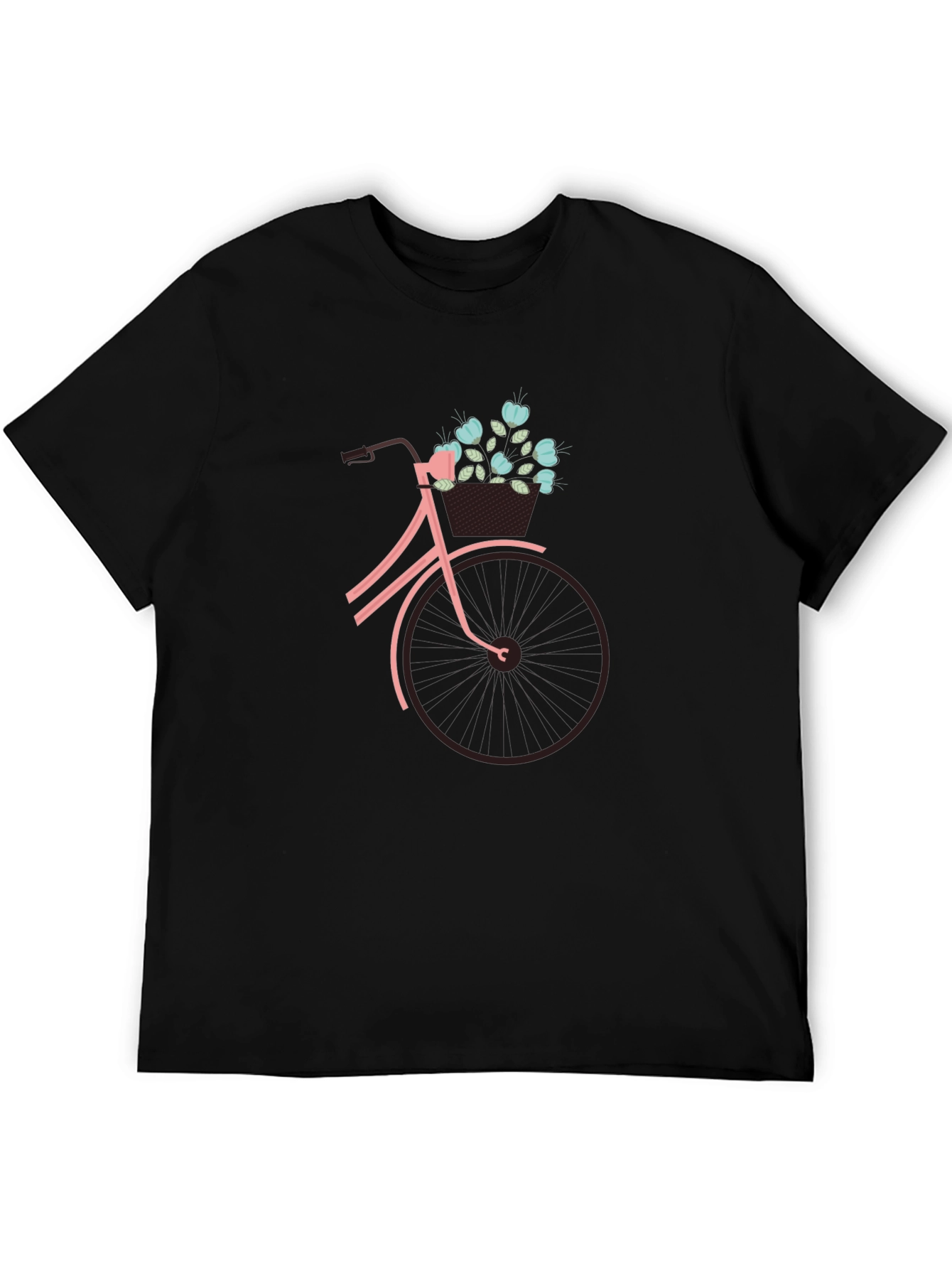 Black Graphic Tee: Bicycle with Flower Basket