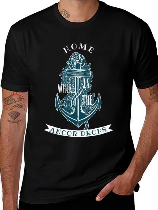 Nautical Anchor Graphic Tee - Home is Where the Anchor Drops