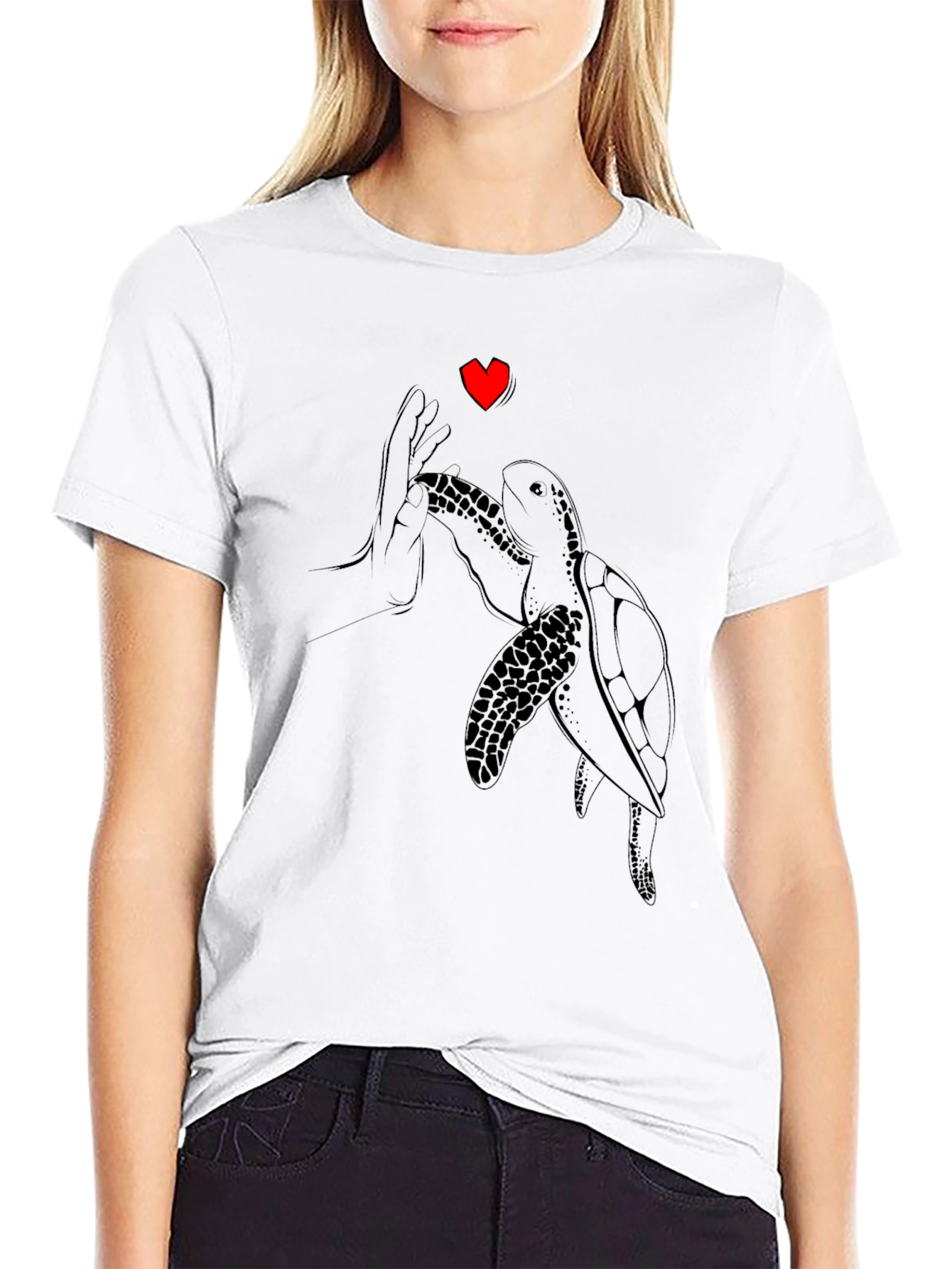 Sea Turtle Love Graphic Tee - Black Cotton T-Shirt