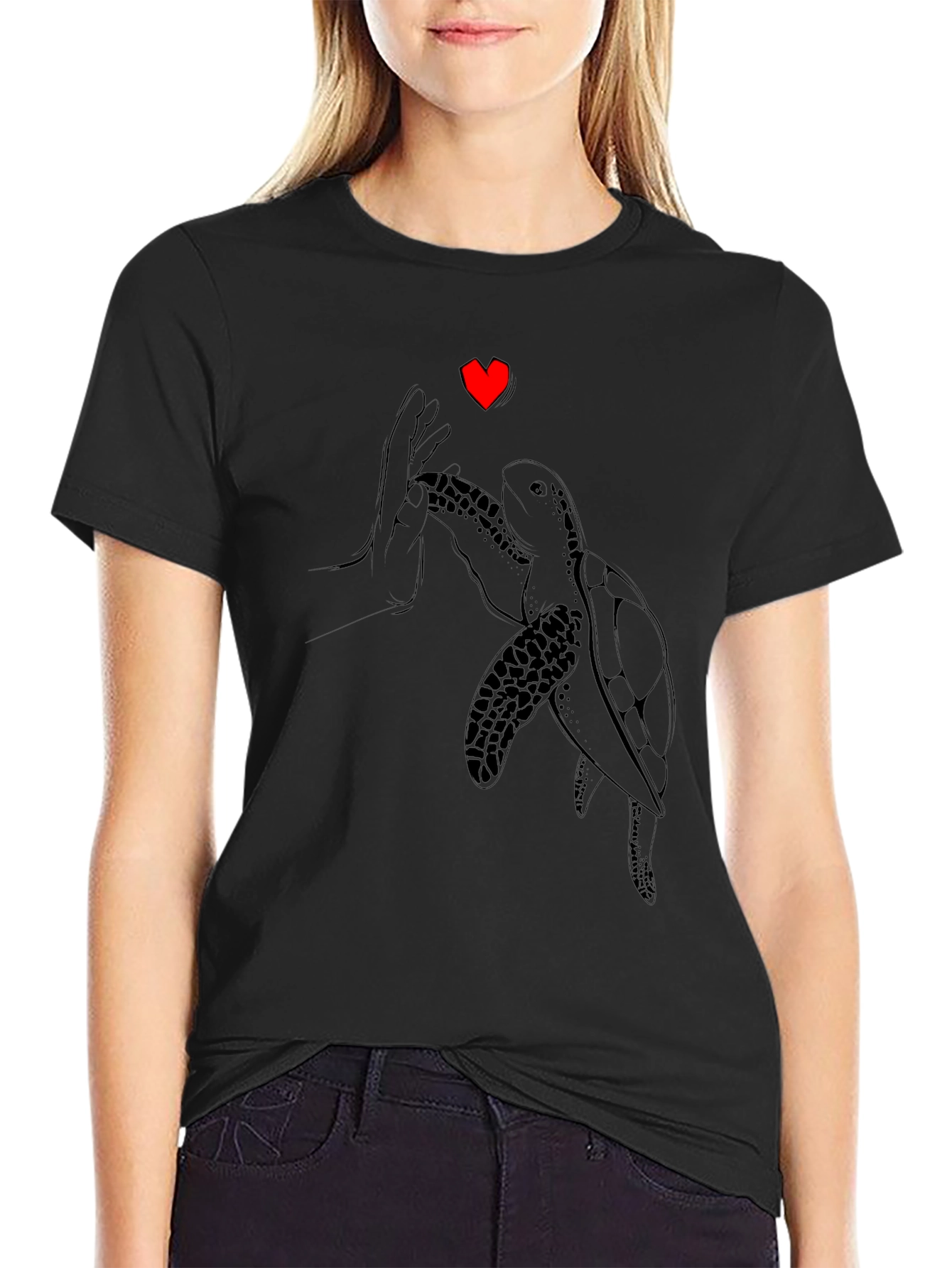 Sea Turtle Love Graphic Tee - Black Cotton T-Shirt