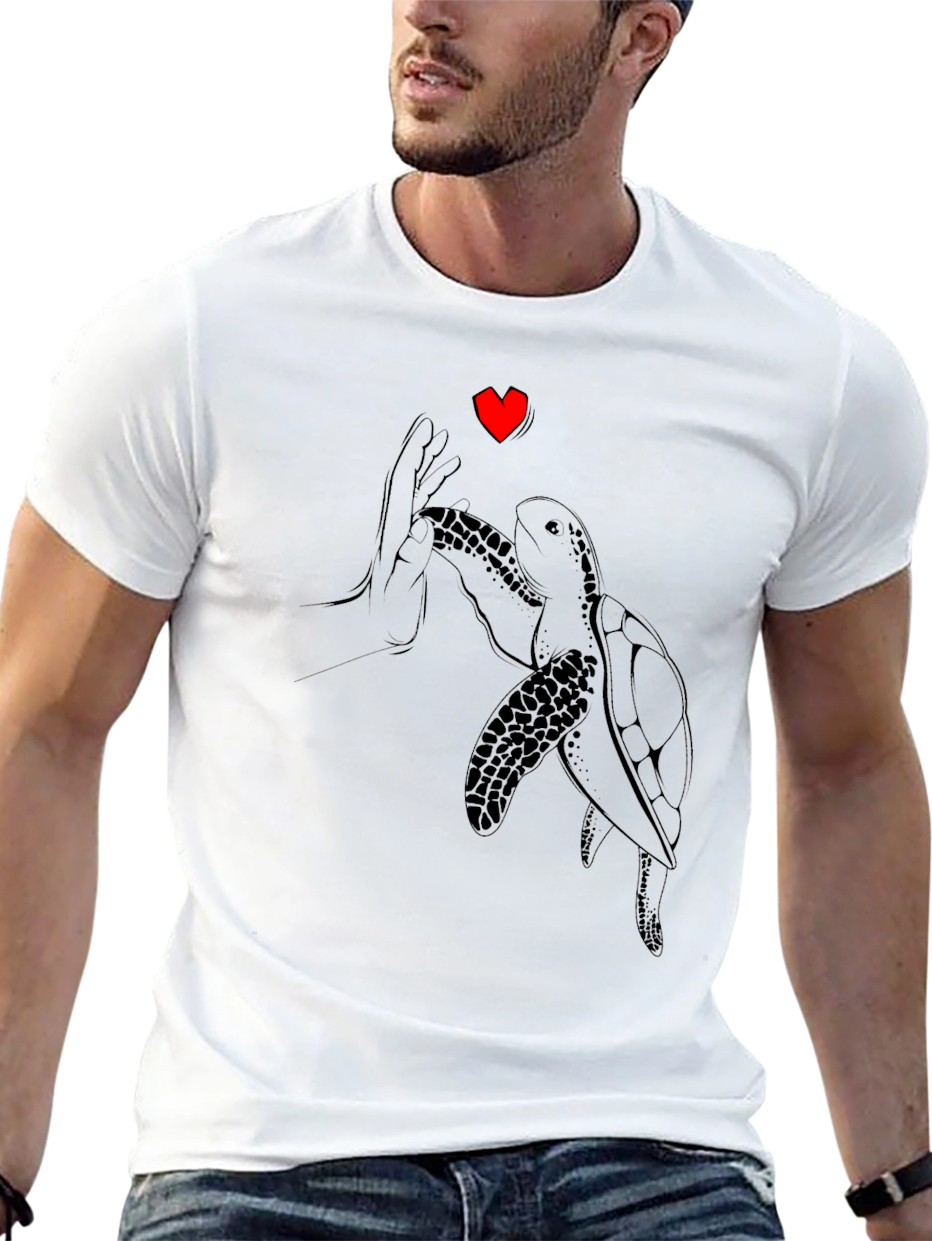 Sea Turtle Love Graphic Tee - Black Cotton T-Shirt
