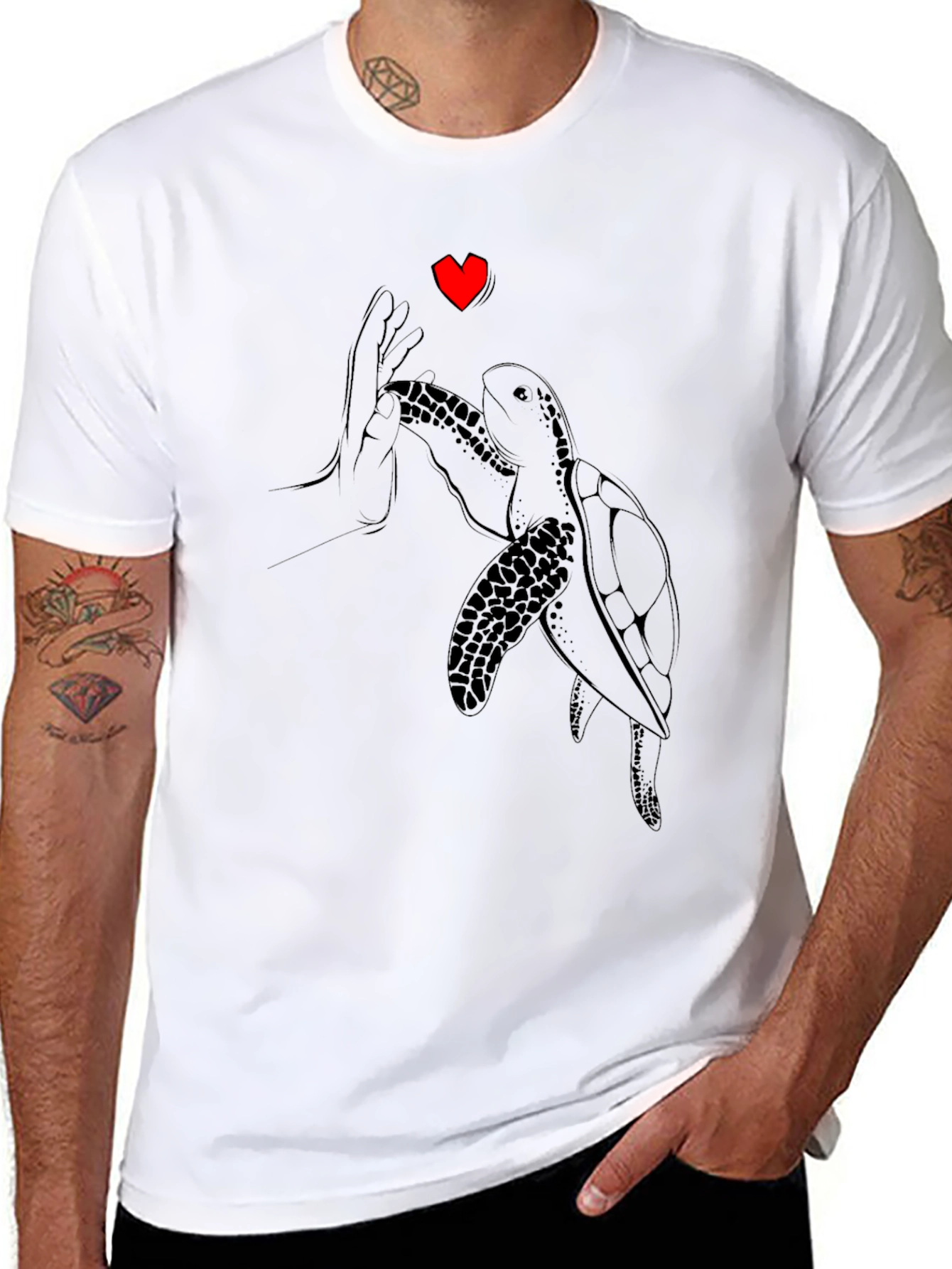 Sea Turtle Love Graphic Tee - Black Cotton T-Shirt