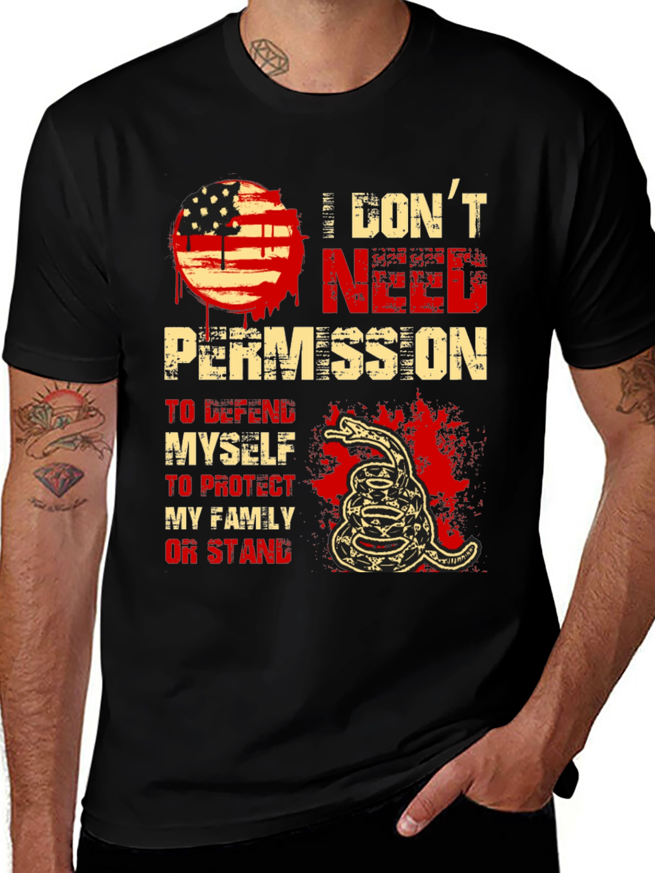 I Dont Need Permission T-Shirt - Patriotic Snake Design