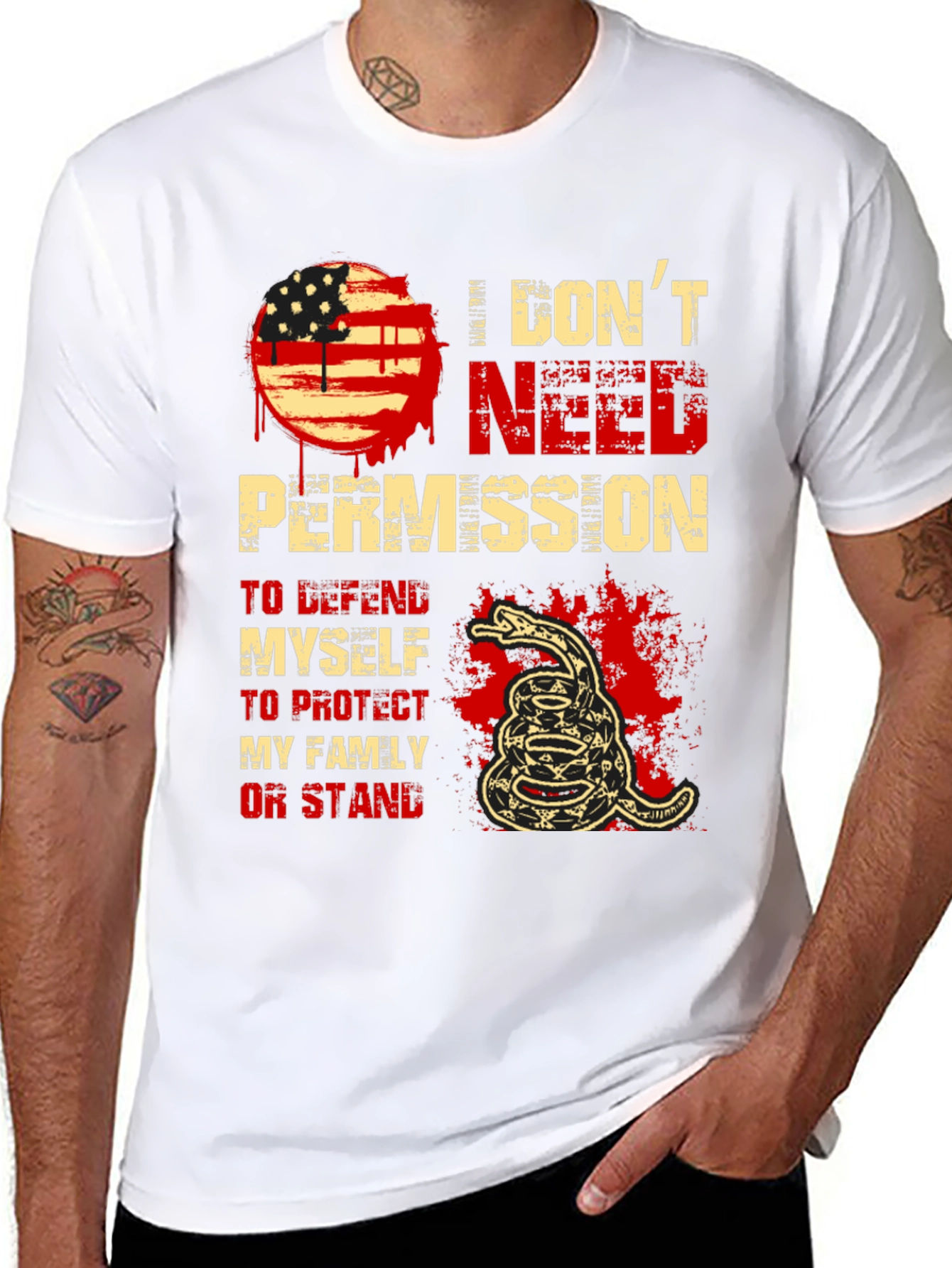 I Dont Need Permission T-Shirt - Patriotic Snake Design