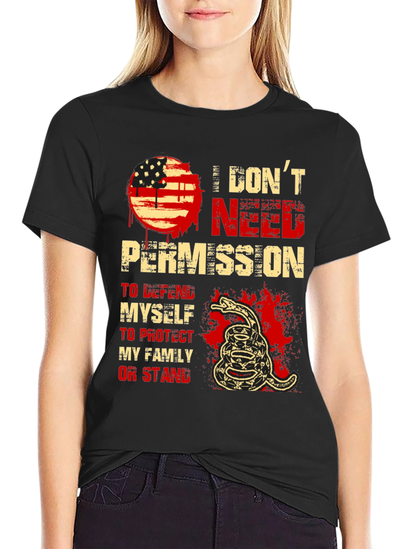 I Dont Need Permission T-Shirt - Patriotic Snake Design