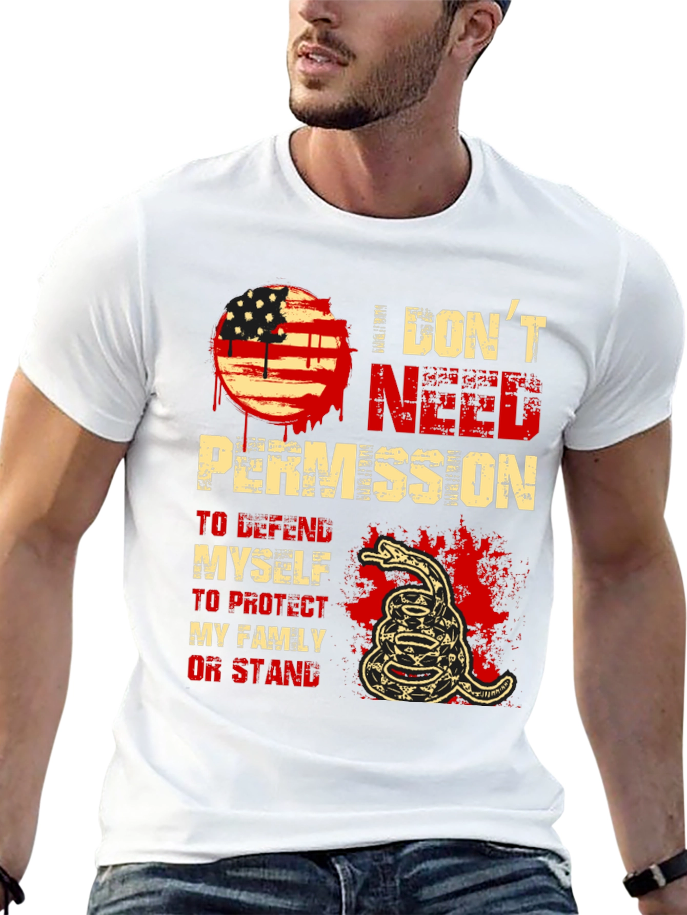 I Dont Need Permission T-Shirt - Patriotic Snake Design