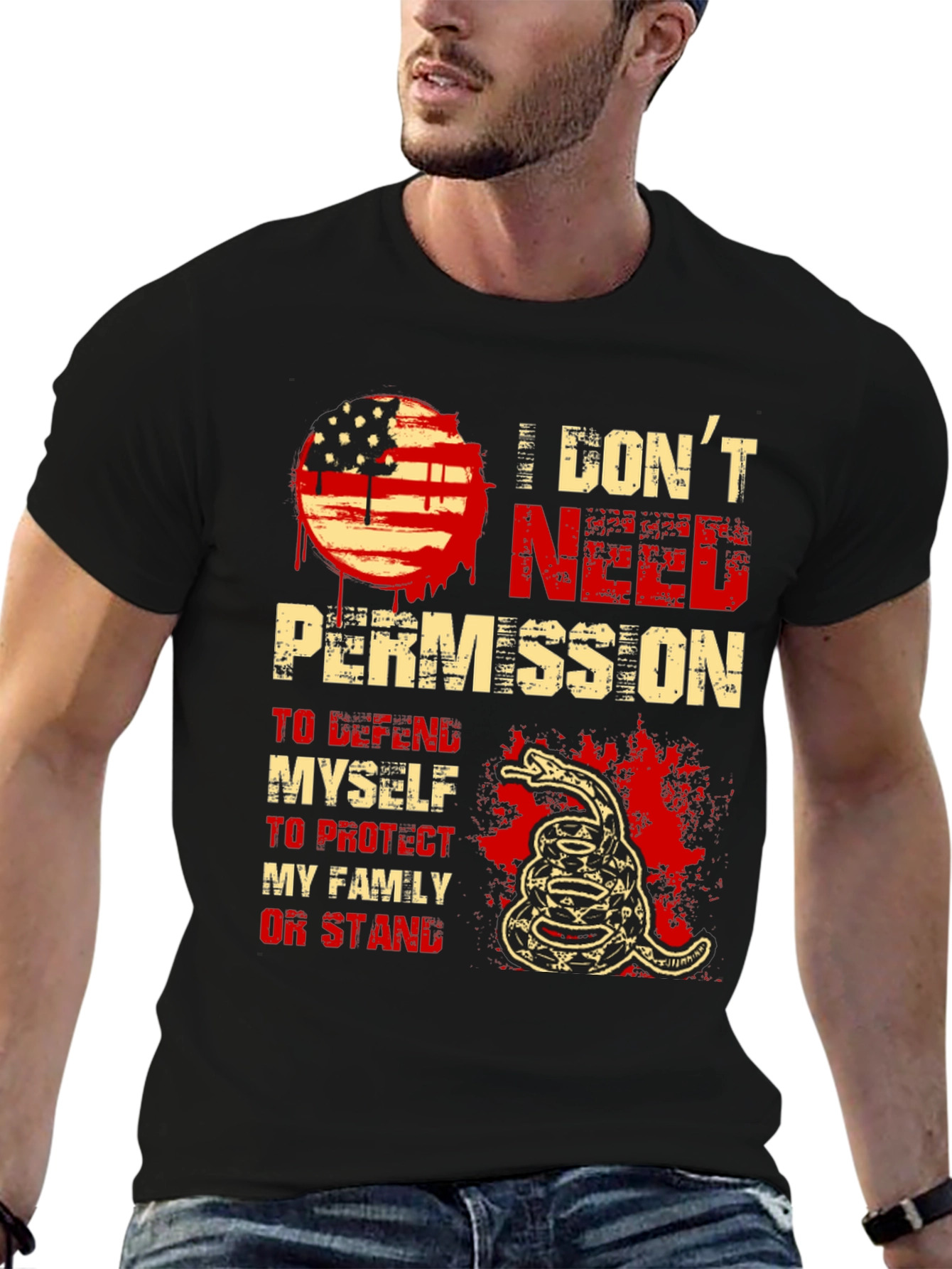 I Dont Need Permission T-Shirt - Patriotic Snake Design