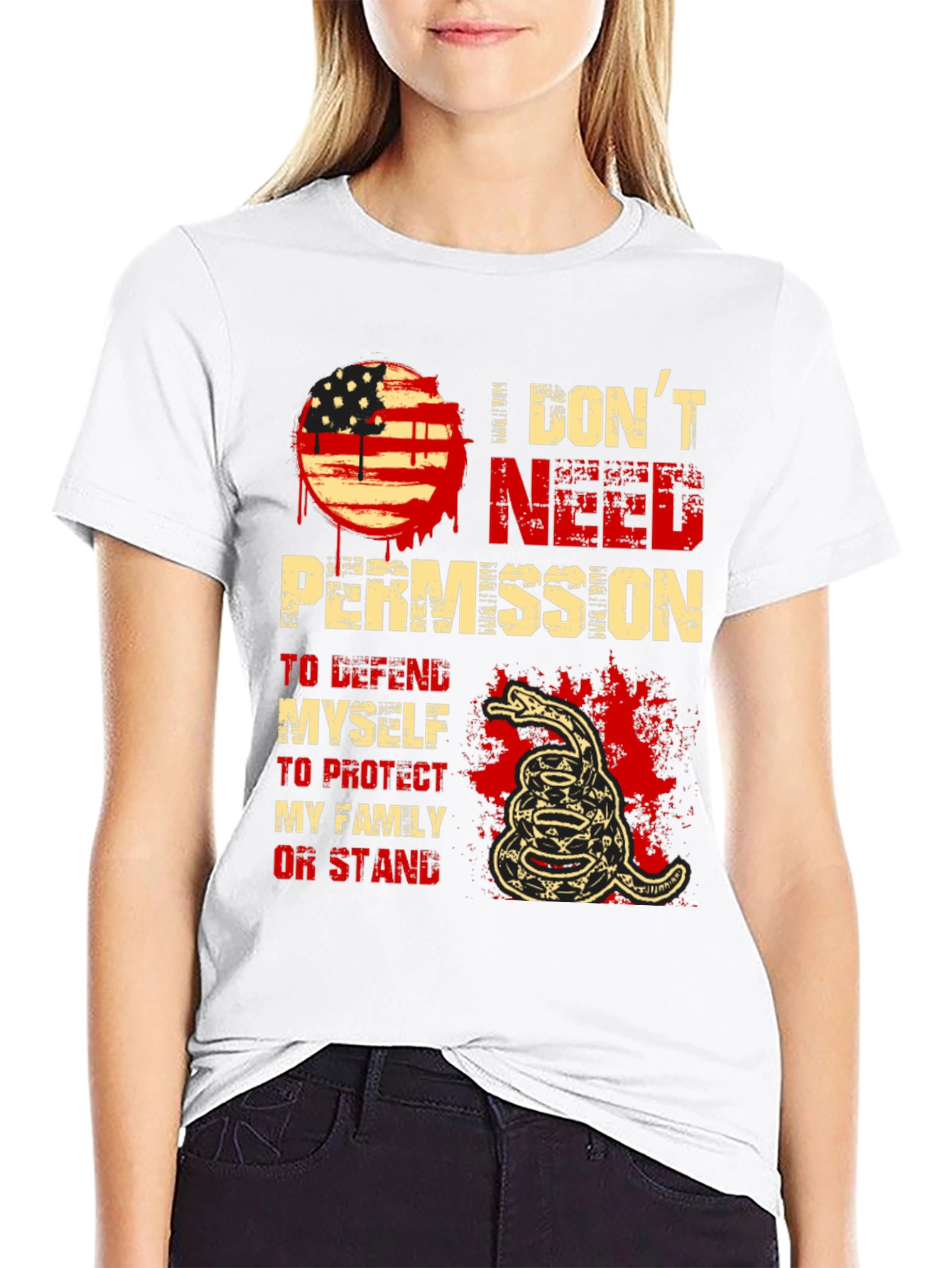 I Dont Need Permission T-Shirt - Patriotic Snake Design